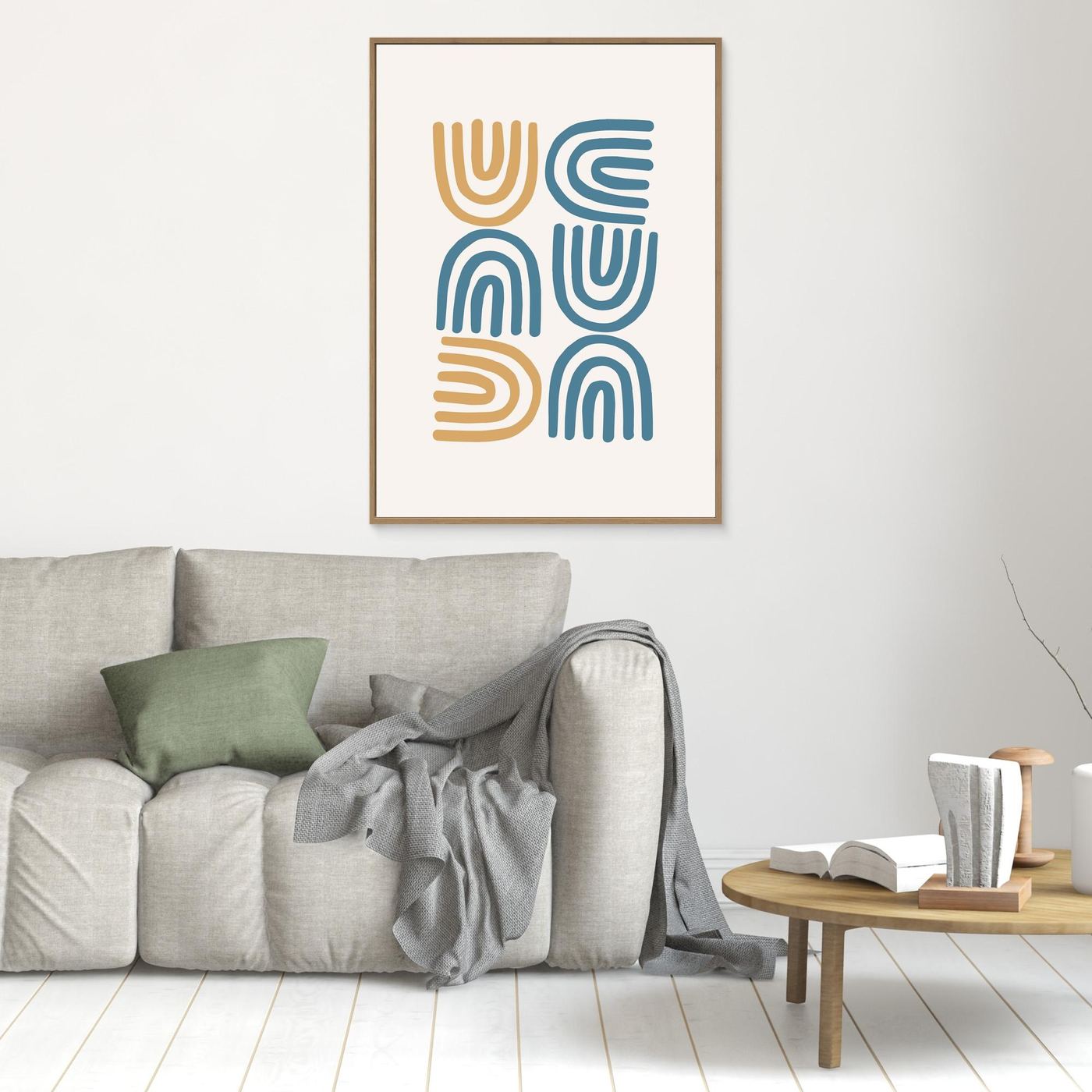 Abstract Geometric Line Art Poster in Blue and Beige