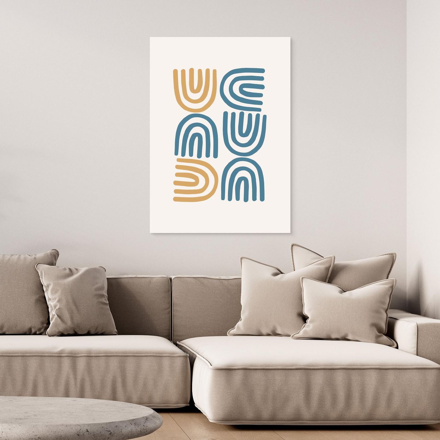Abstract Geometric Line Art Poster in Blue and Beige