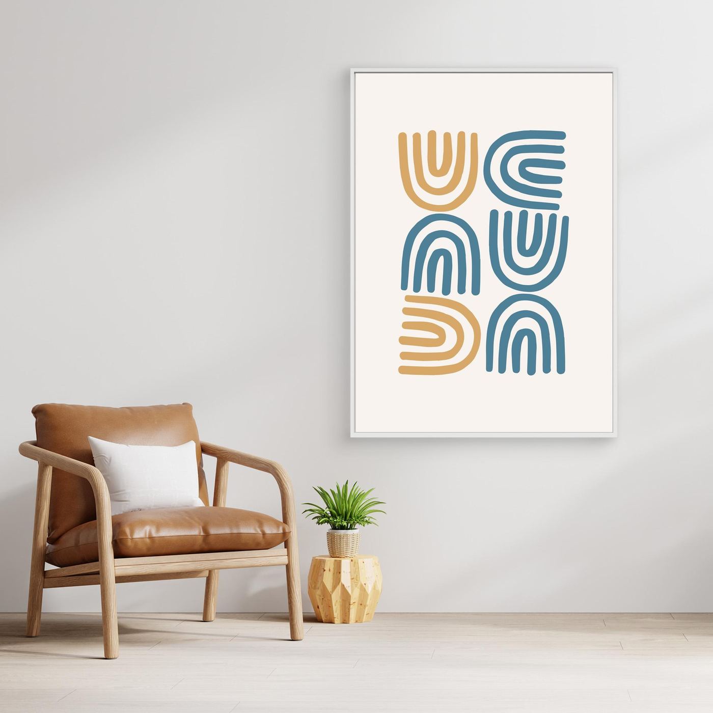 Abstract Geometric Line Art Poster in Blue and Beige