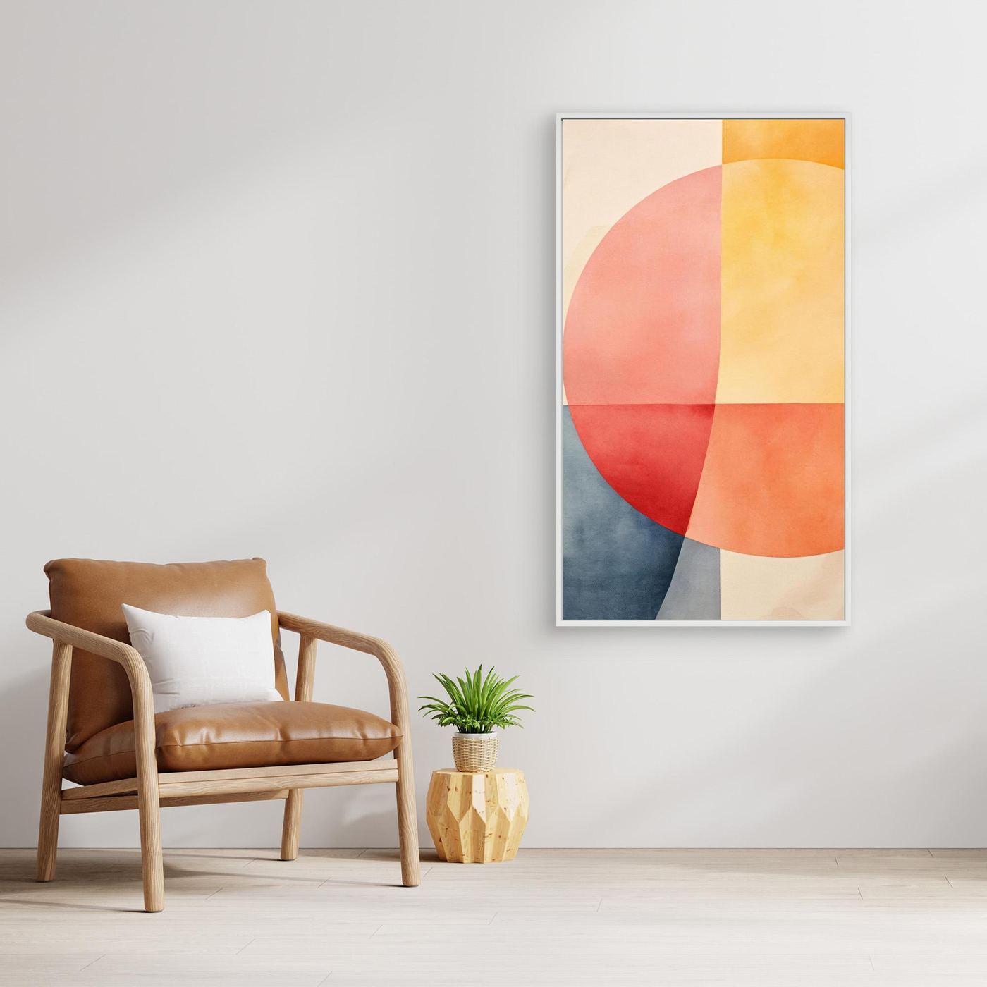 Modern Abstract Geometric Circles Wall Art in Warm Pastel Colors