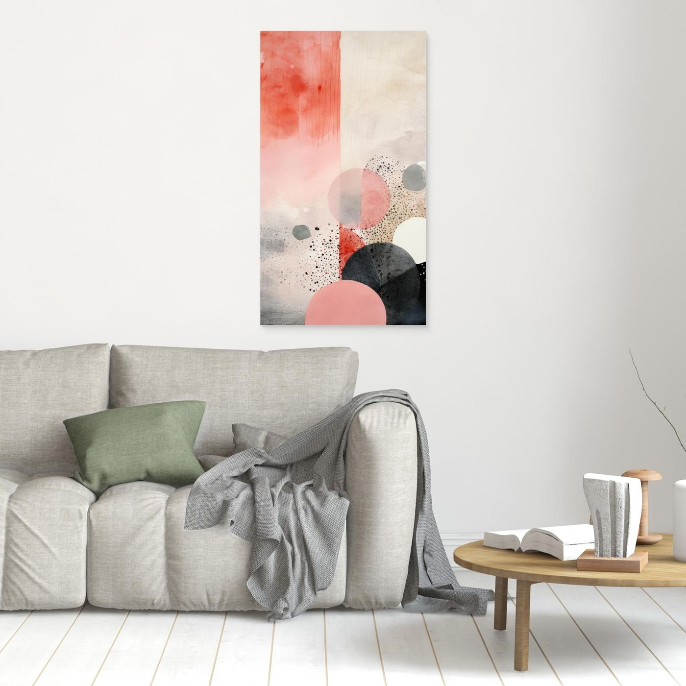 Abstract Watercolor Geometric Shapes Wall Art in Soft Pink and Neutral Tones