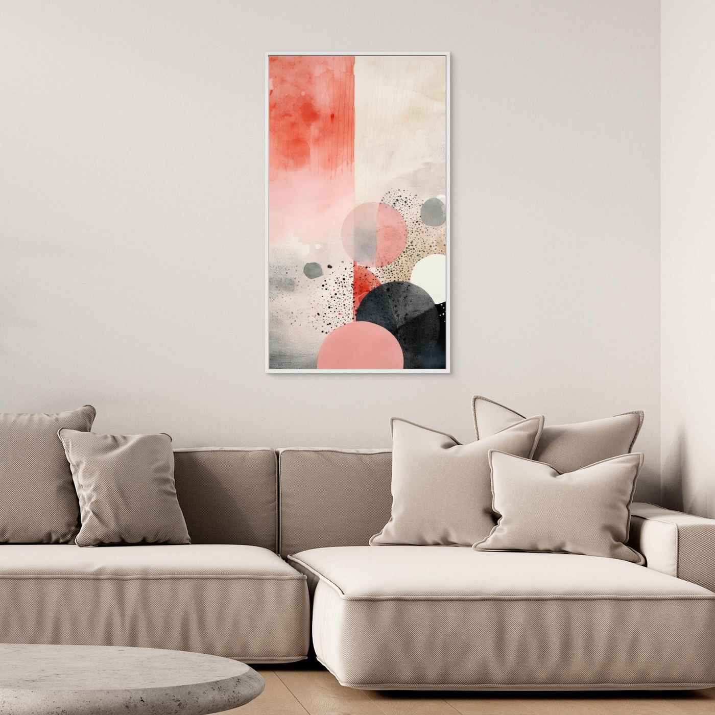 Abstract Watercolor Geometric Shapes Wall Art in Soft Pink and Neutral Tones