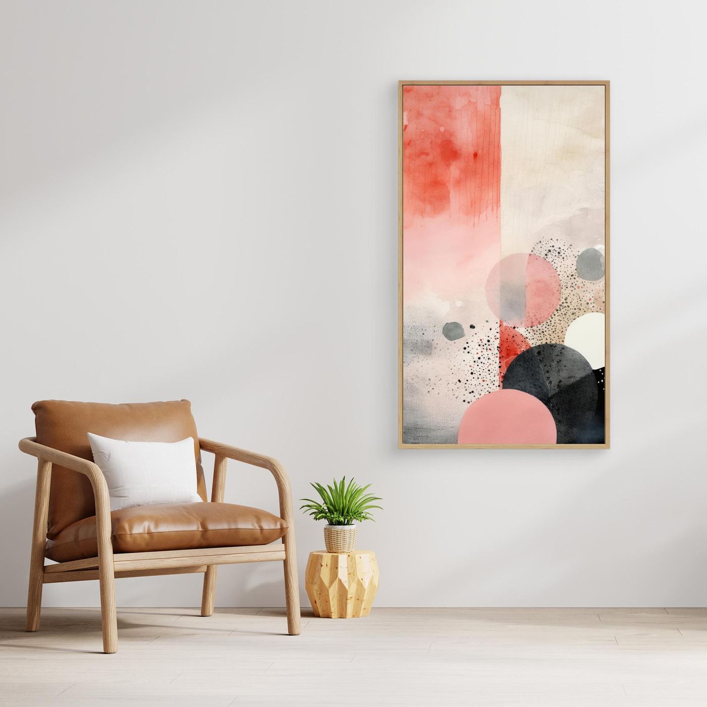 Abstract Watercolor Geometric Shapes Wall Art in Soft Pink and Neutral Tones