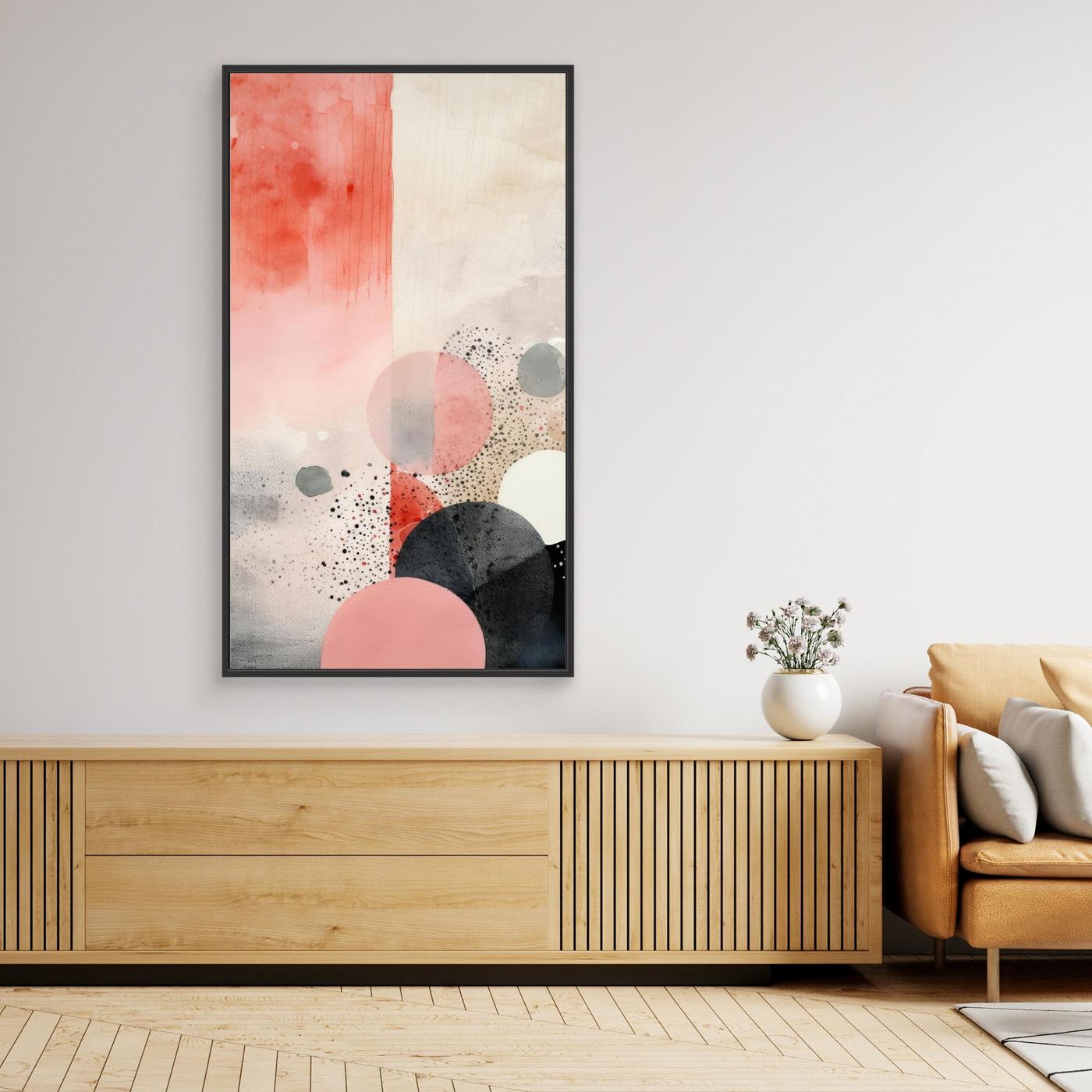 Abstract Watercolor Geometric Shapes Wall Art in Soft Pink and Neutral Tones