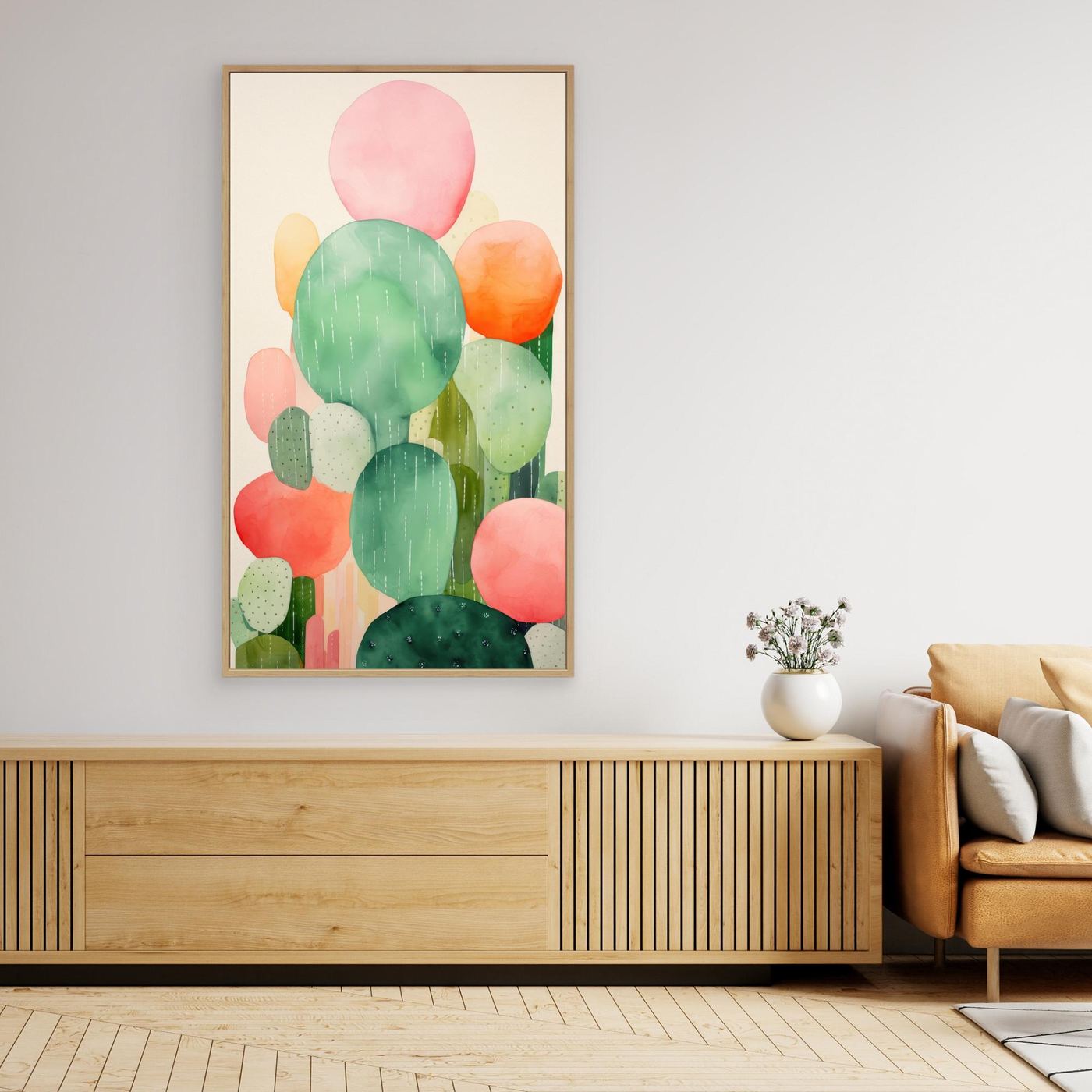 Abstract Botanical Cactus Garden Watercolor Wall Art