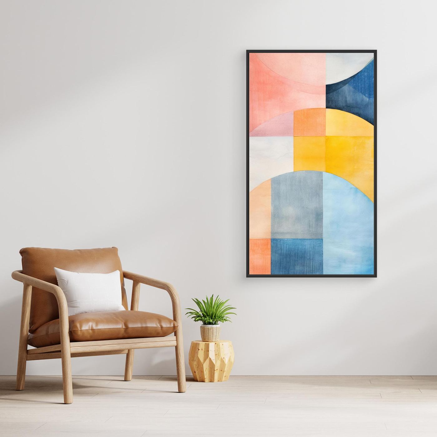 Abstract Geometric Color Block Wall Art | Modern Watercolor Shapes Print