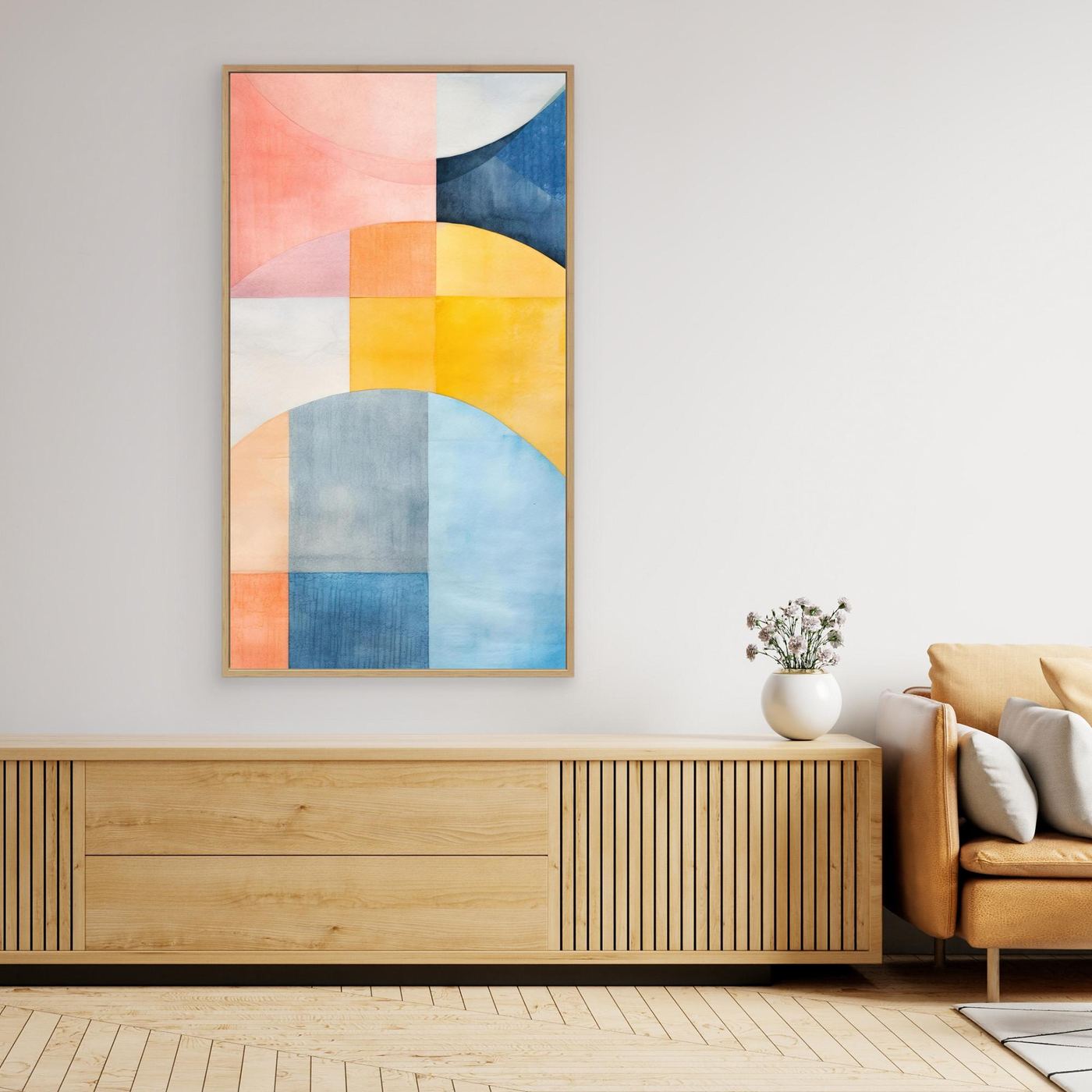 Abstract Geometric Color Block Wall Art | Modern Watercolor Shapes Print