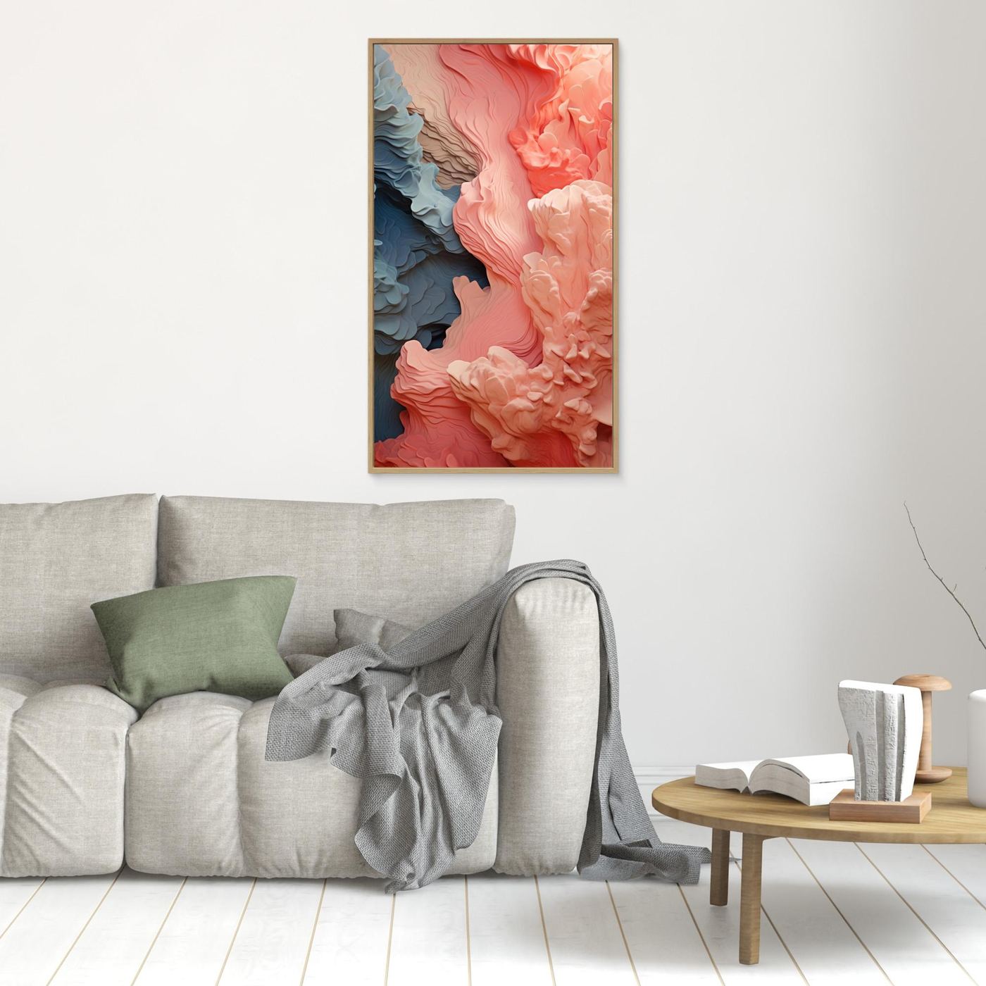 Organic Coral and Blue Fluid Abstract Texture – Modern 3D Wave Art
