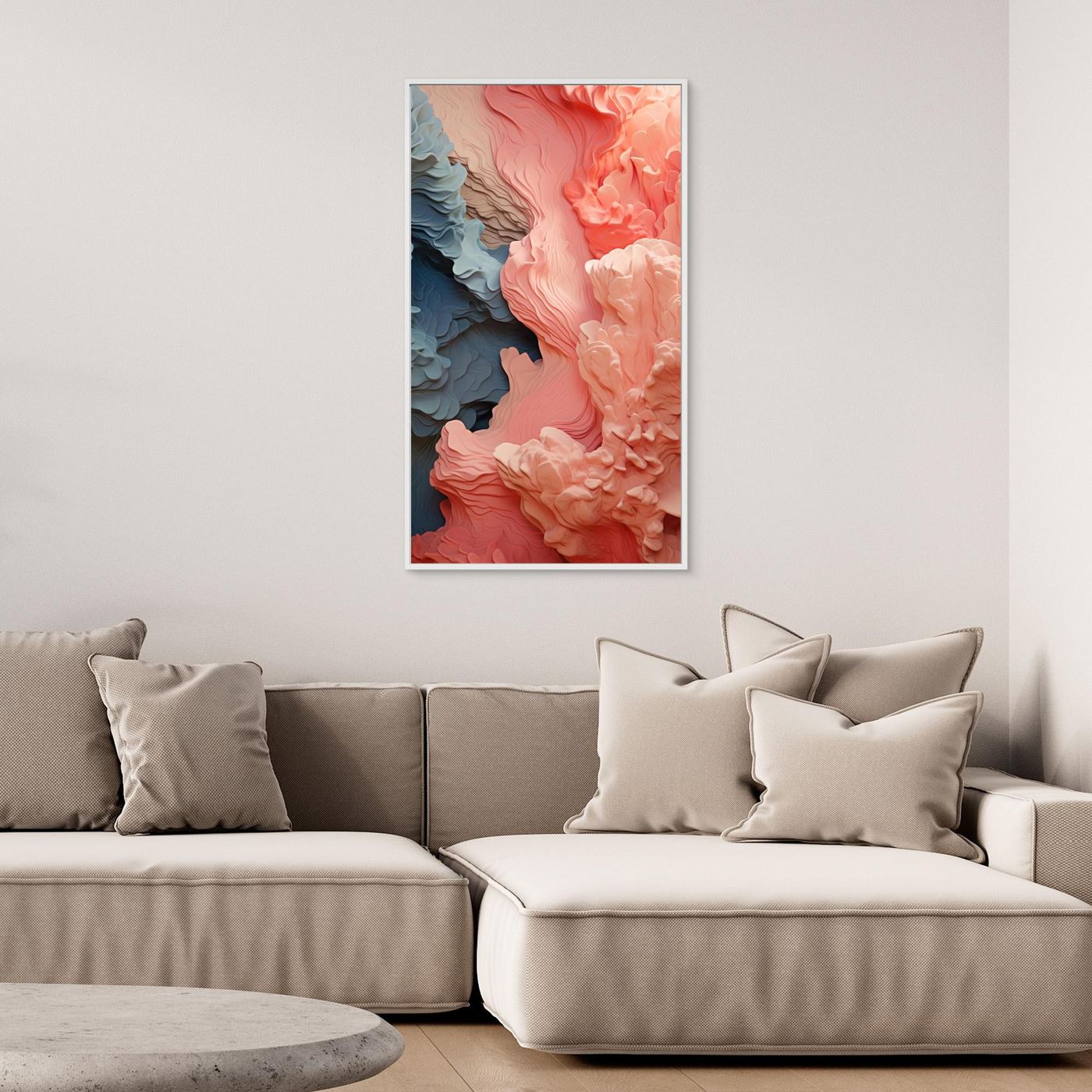 Organic Coral and Blue Fluid Abstract Texture – Modern 3D Wave Art