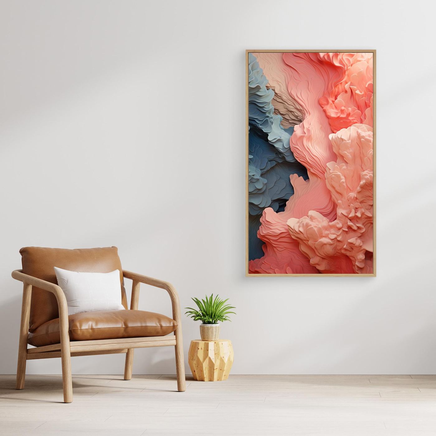 Organic Coral and Blue Fluid Abstract Texture – Modern 3D Wave Art