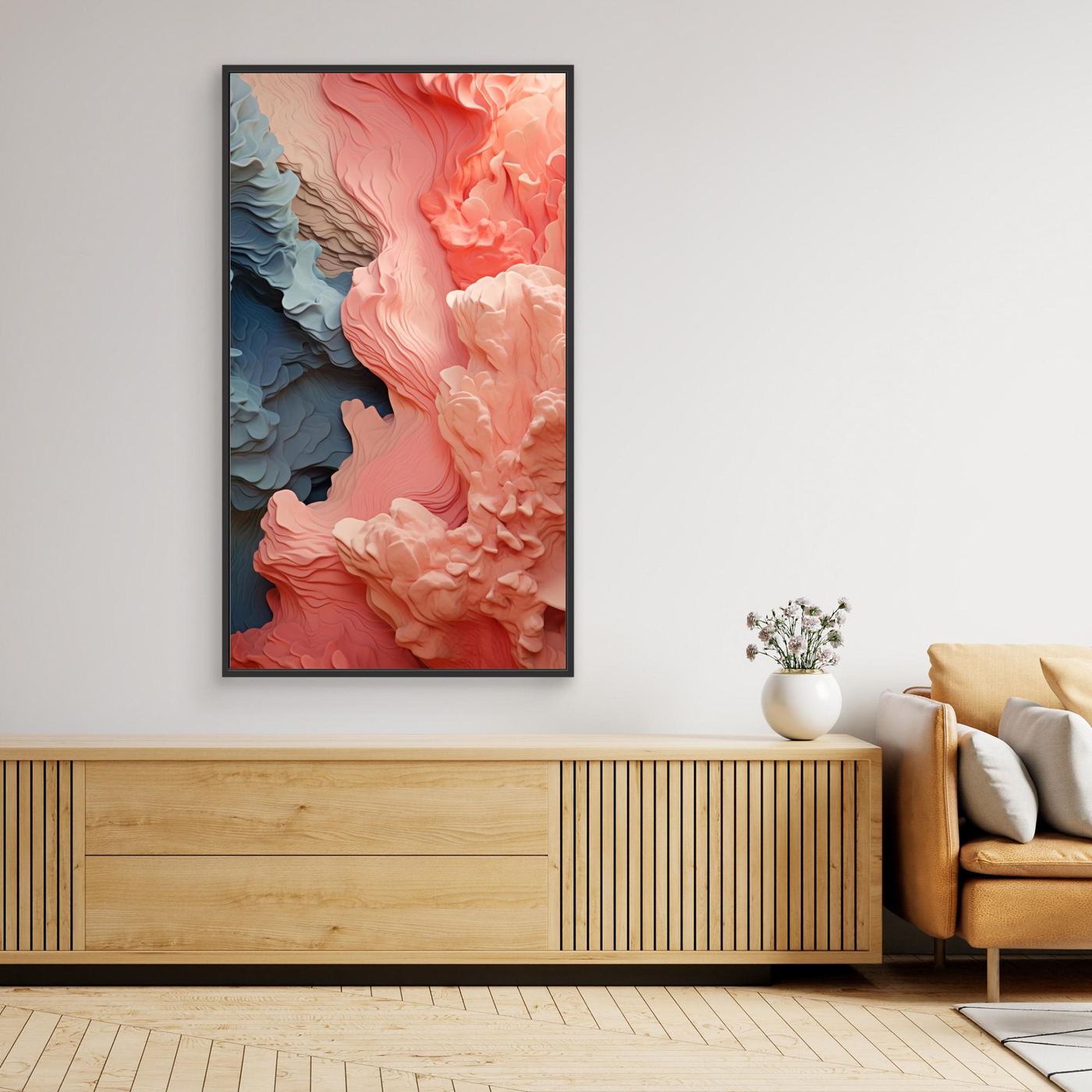 Organic Coral and Blue Fluid Abstract Texture – Modern 3D Wave Art