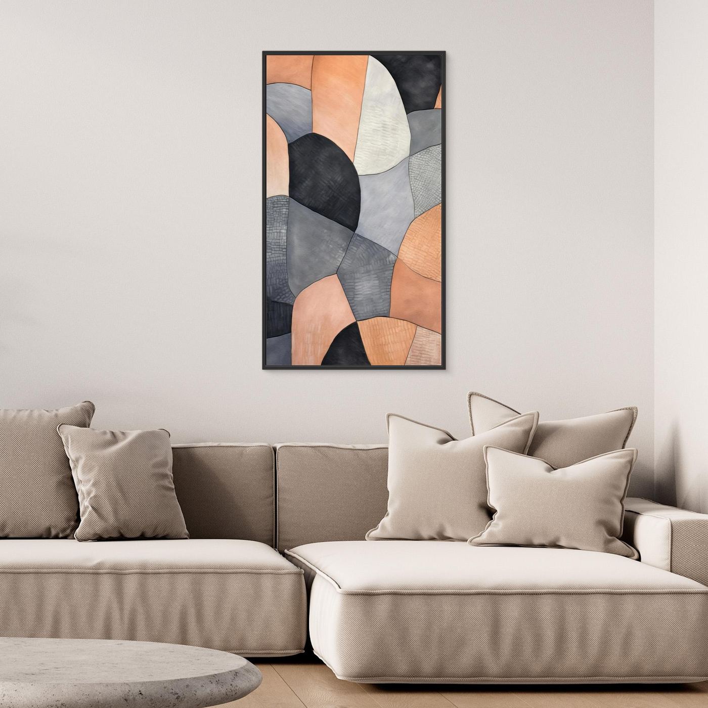 Modern Abstract Geometric Shapes in Black, Gray and Beige Minimalist Texture