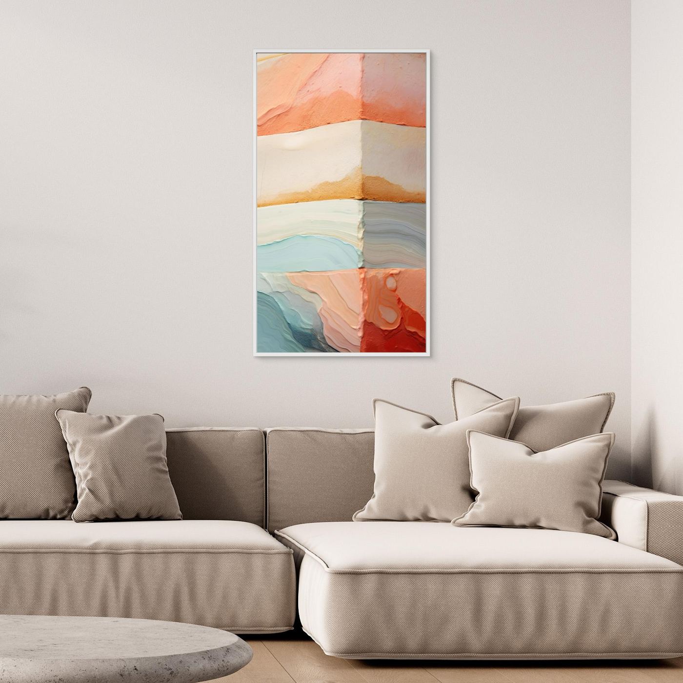 Abstract Pastel Texture Composition with Layered Stone and Organic Paint Forms