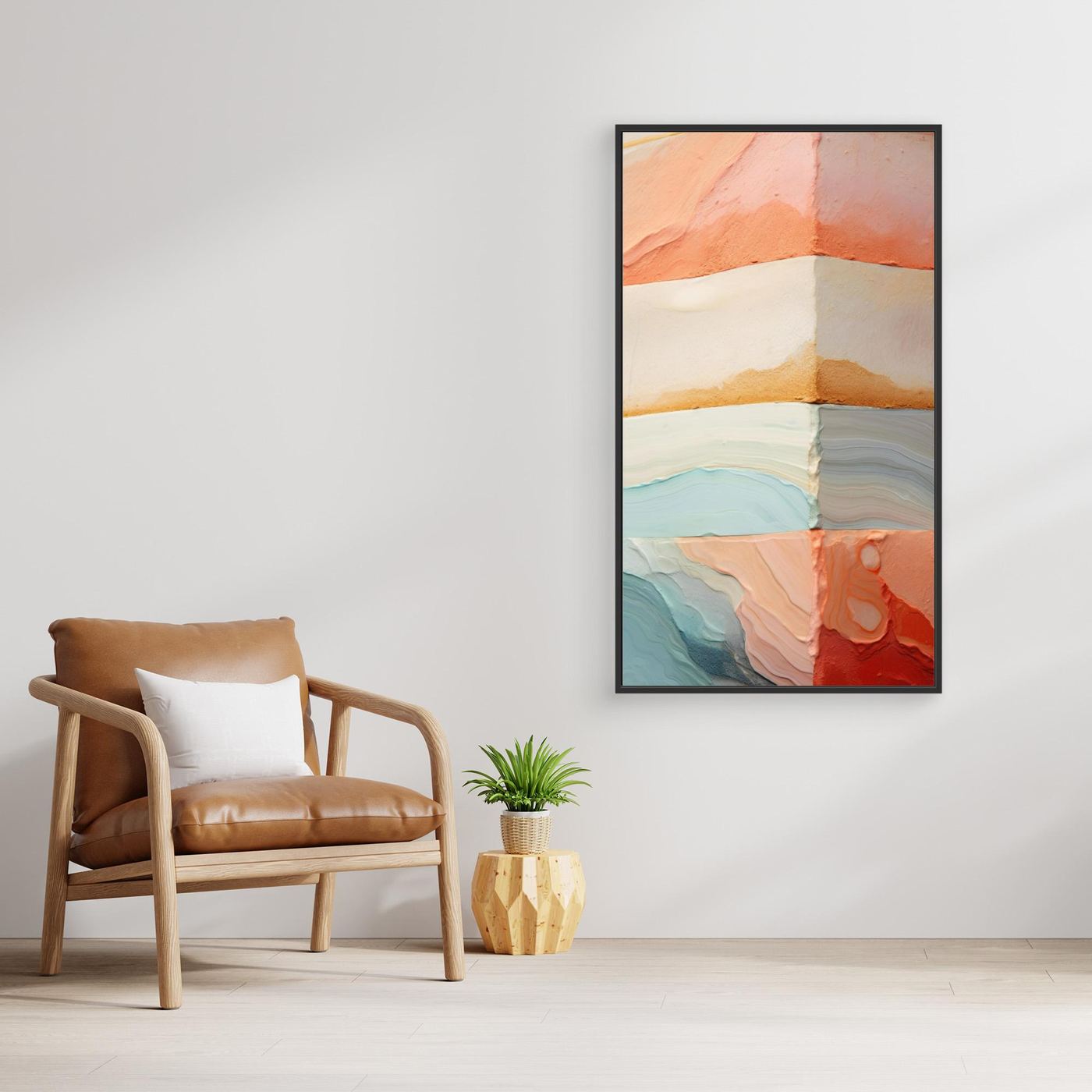 Abstract Pastel Texture Composition with Layered Stone and Organic Paint Forms