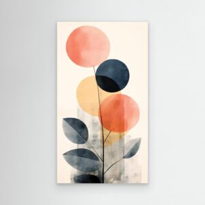 Modern Botanical Abstract Artwork with Geometric Leaves and Minimalist Color Composition