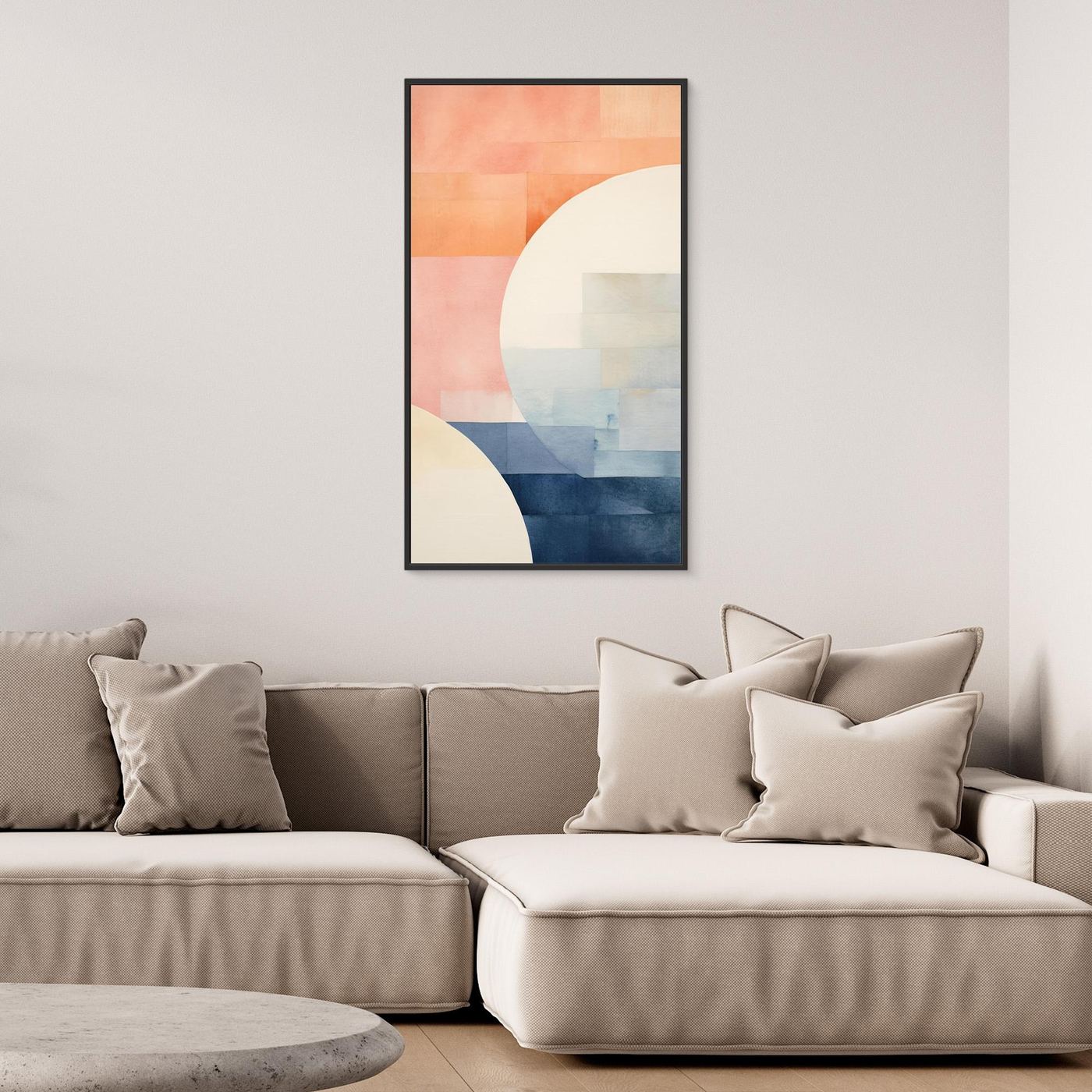 Abstract Geometric Minimalist Composition with Soft Pastel Shapes and Contemporary Texture