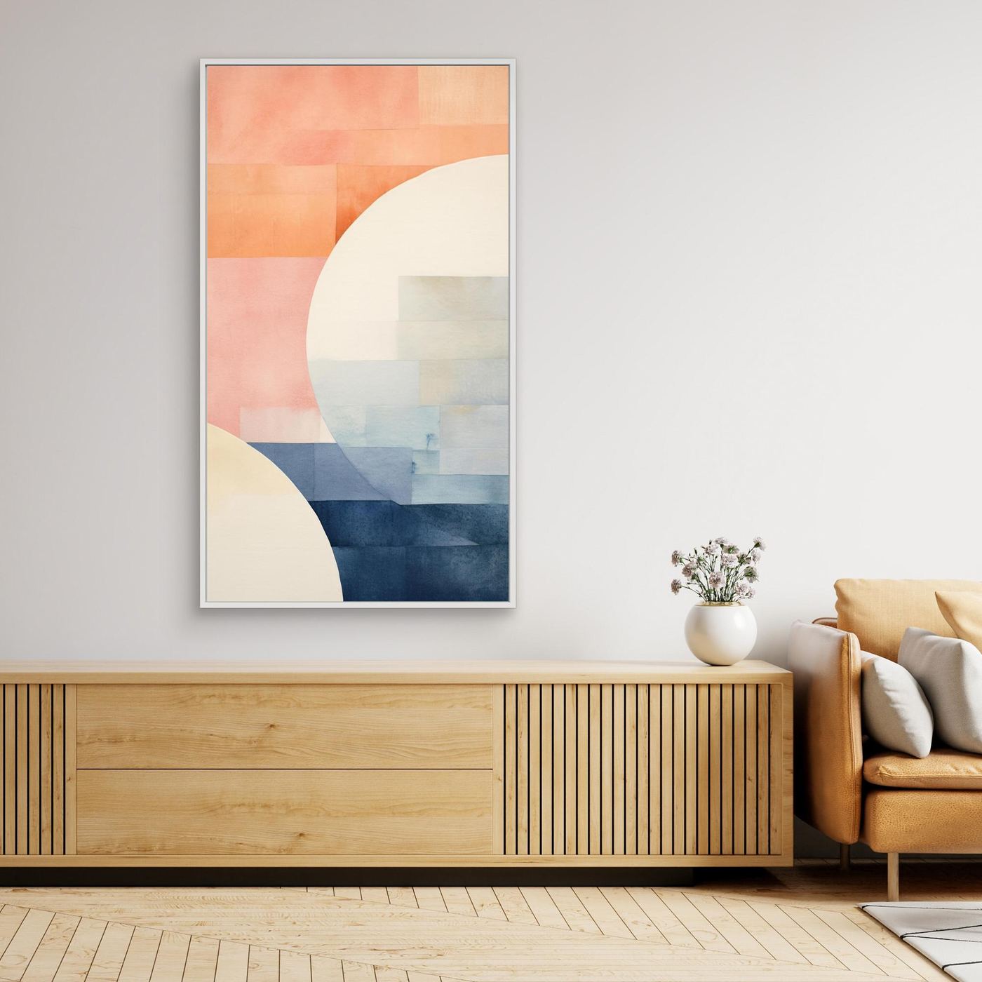 Abstract Geometric Minimalist Composition with Soft Pastel Shapes and Contemporary Texture