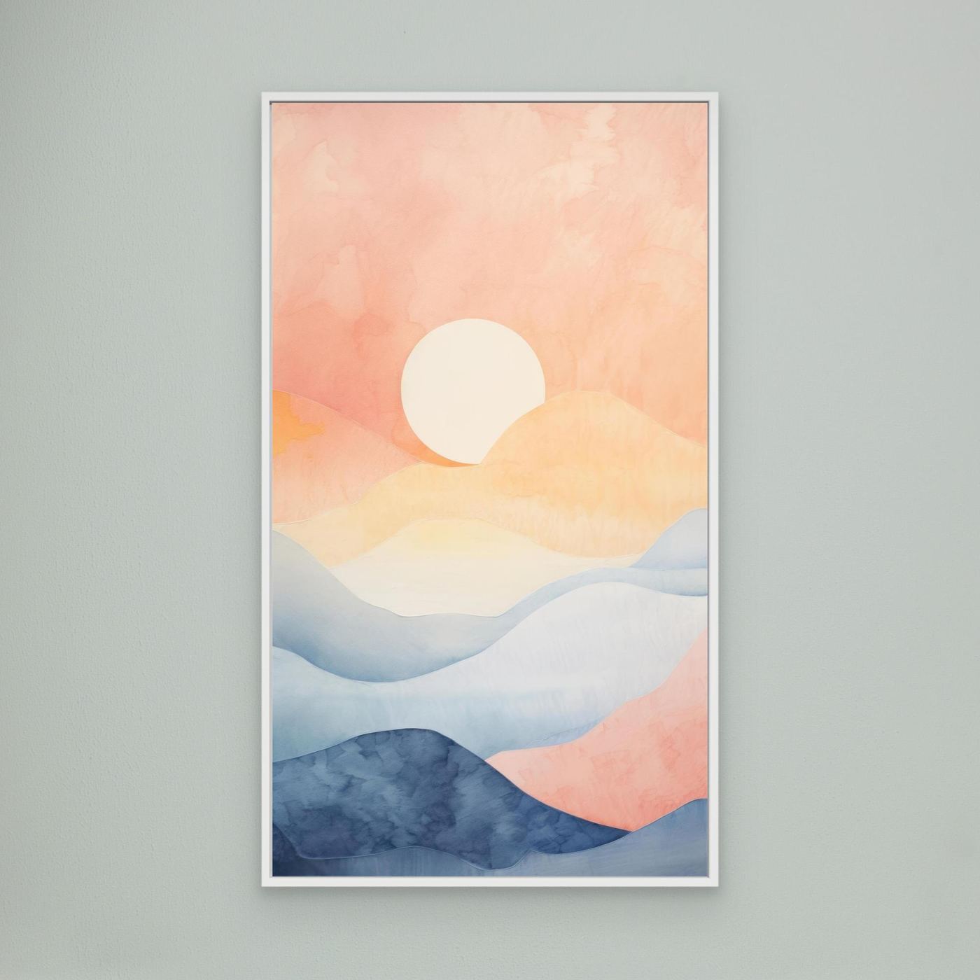 Abstract Layered Mountain Landscape with Soft Pastel Waves and Modern Minimalist Design