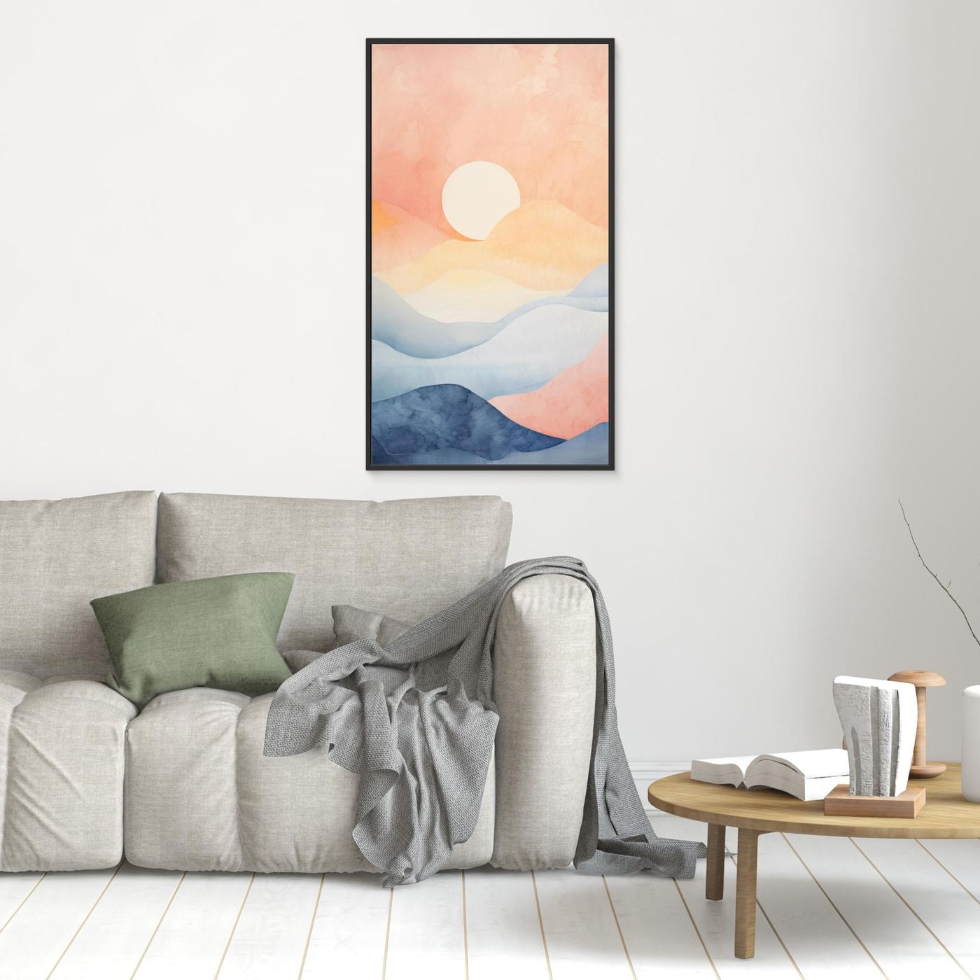 Abstract Layered Mountain Landscape with Soft Pastel Waves and Modern Minimalist Design
