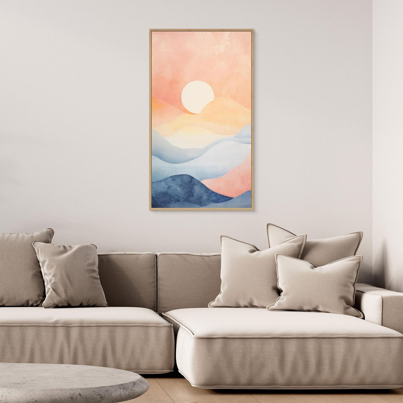 Abstract Layered Mountain Landscape with Soft Pastel Waves and Modern Minimalist Design