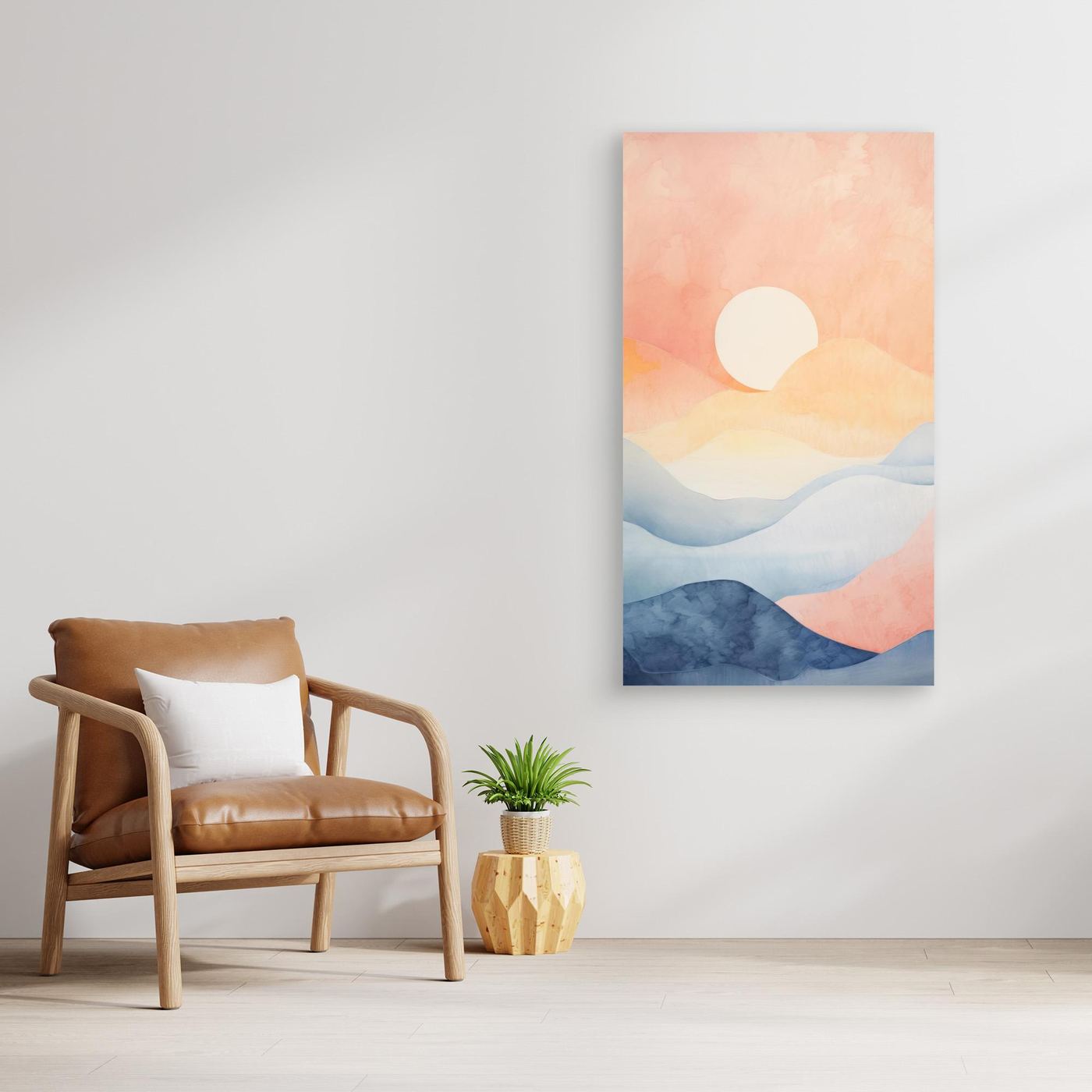 Abstract Layered Mountain Landscape with Soft Pastel Waves and Modern Minimalist Design