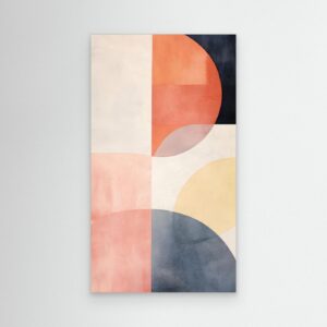 Modern Abstract Geometric Artwork with Overlapping Shapes in Neutral and Warm Pastel Colors