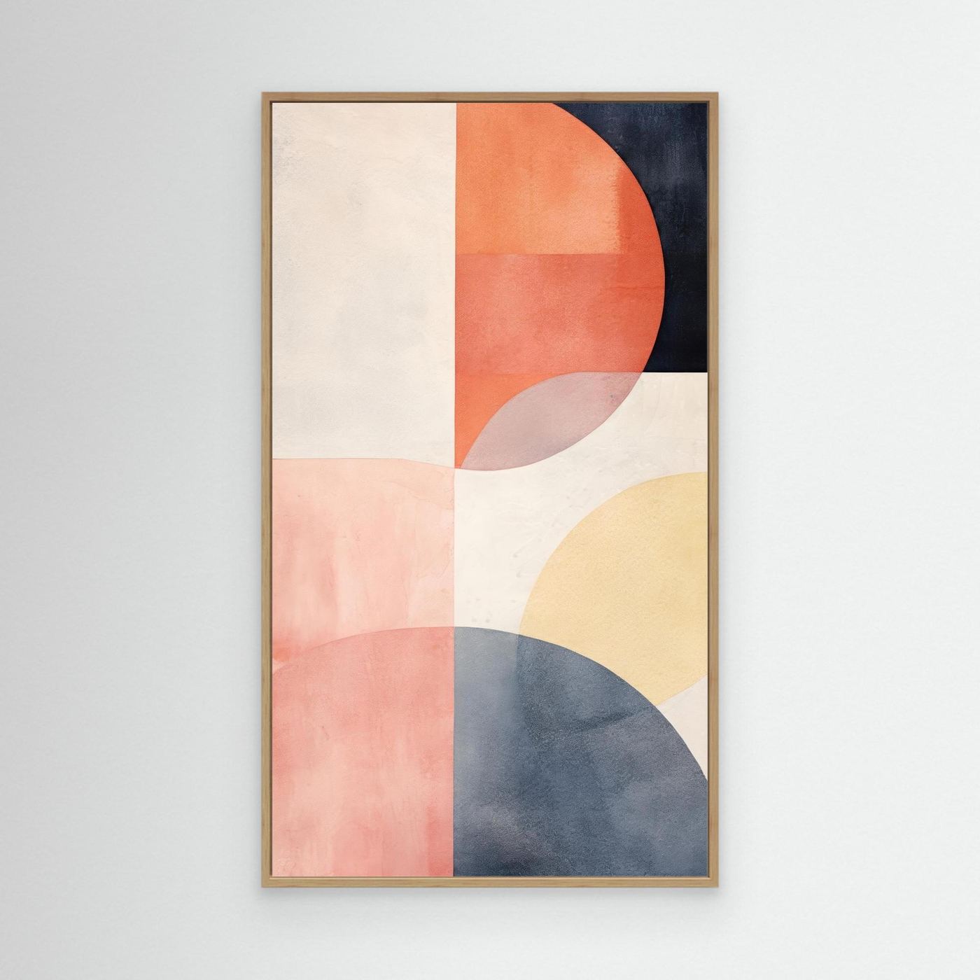 Modern Abstract Geometric Artwork with Overlapping Shapes in Neutral and Warm Pastel Colors