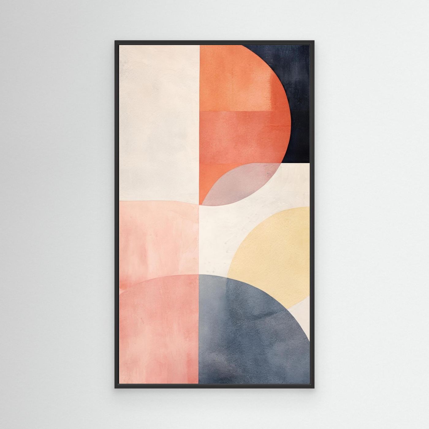 Modern Abstract Geometric Artwork with Overlapping Shapes in Neutral and Warm Pastel Colors