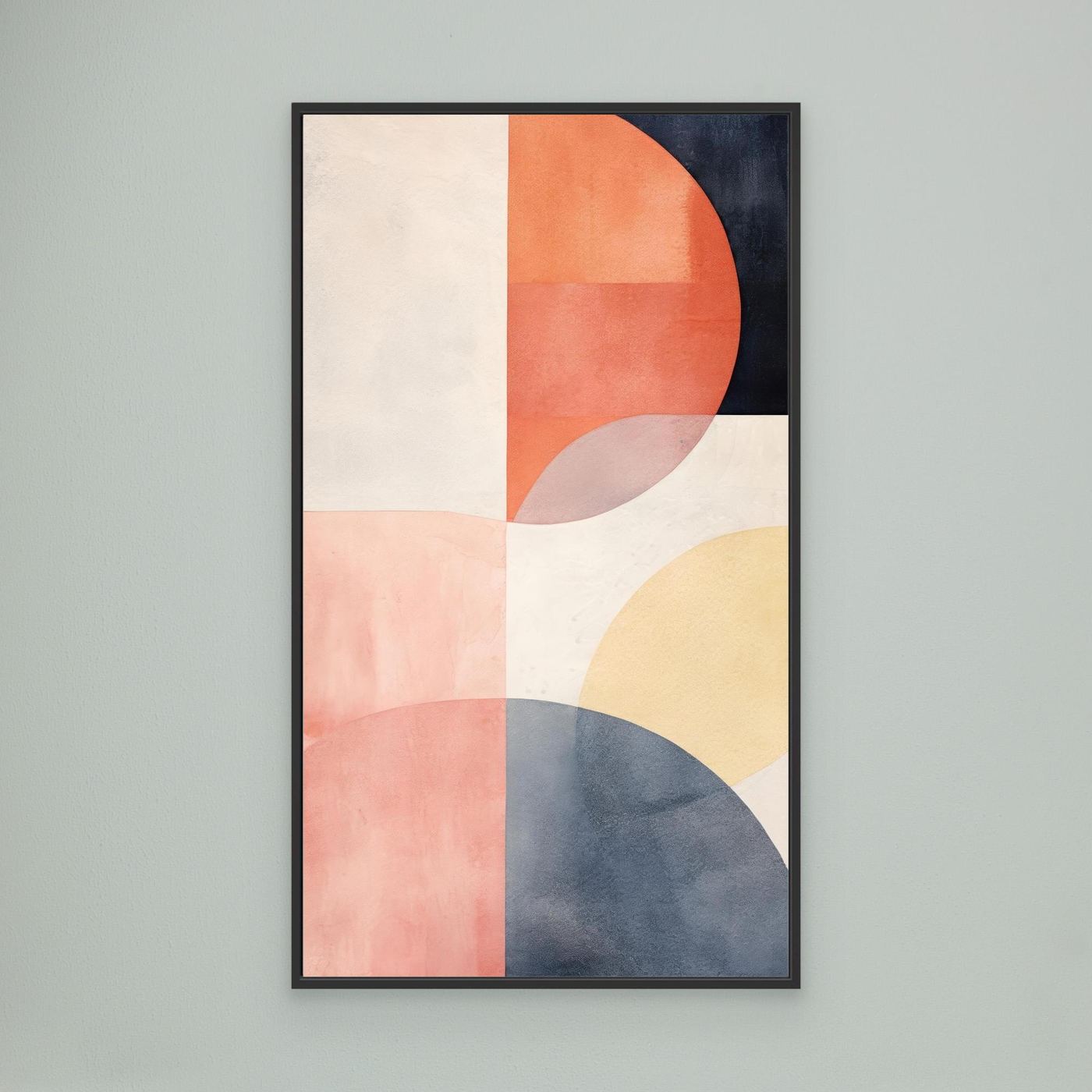 Modern Abstract Geometric Artwork with Overlapping Shapes in Neutral and Warm Pastel Colors