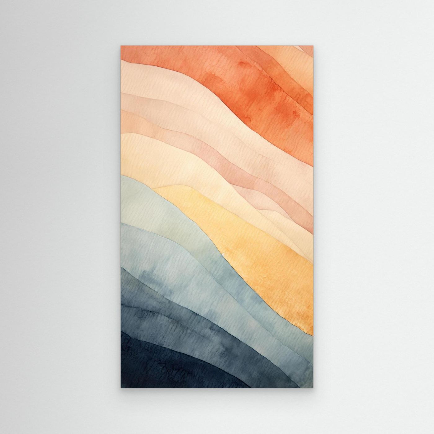 Abstract Watercolor Diagonal Waves Wall Art Print | Muted Terracotta and Indigo Blue Poster