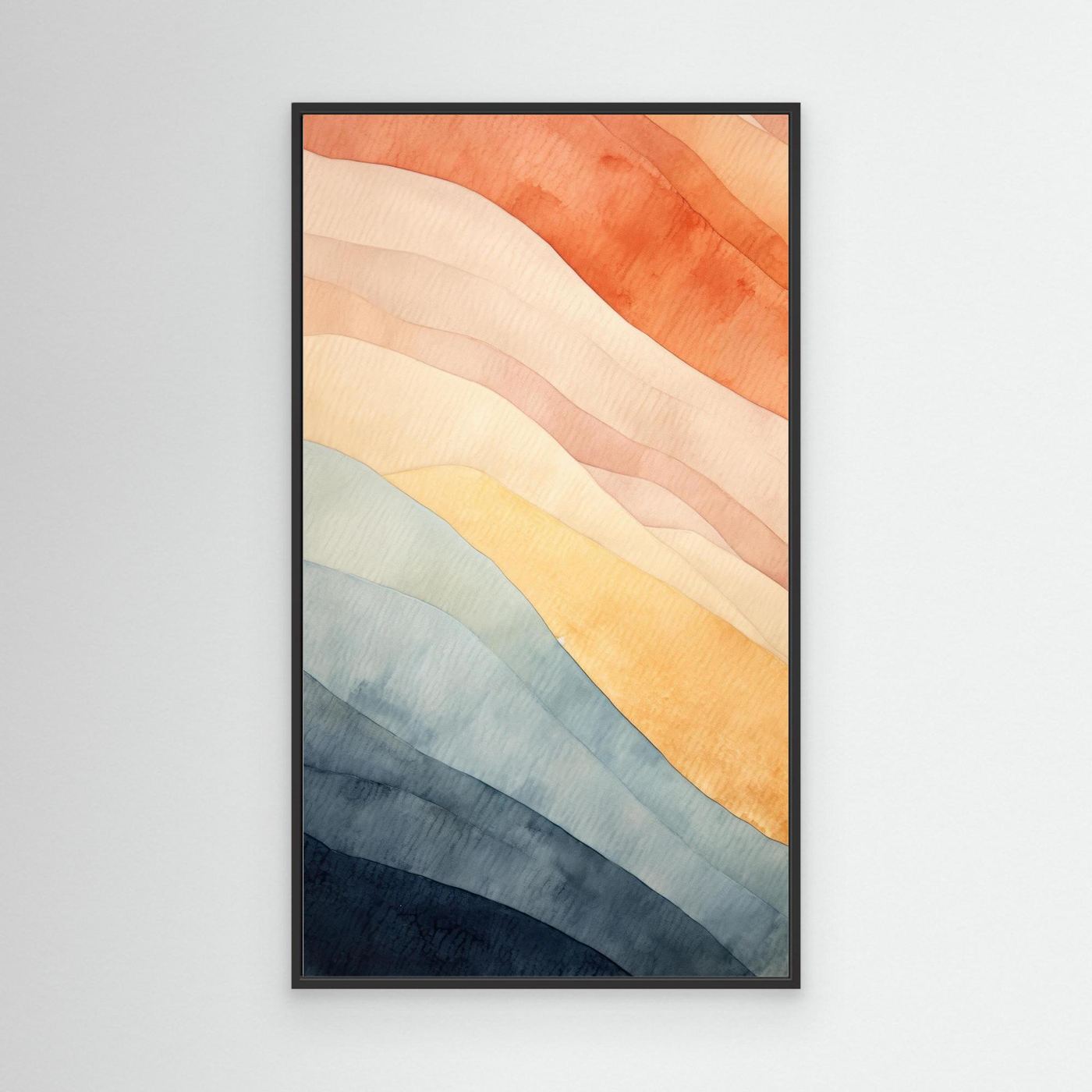 Abstract Watercolor Diagonal Waves Wall Art Print | Muted Terracotta and Indigo Blue Poster