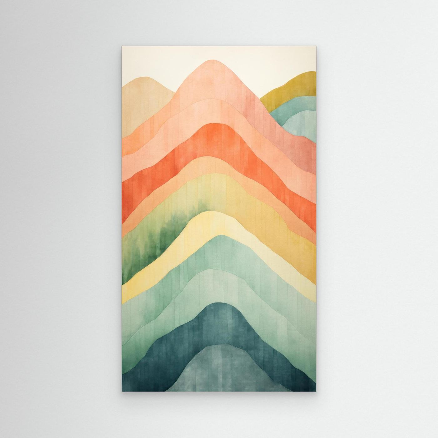 Boho Watercolor Layered Mountain Peaks Wall Art Print | Abstract Pastel Rainbow Hills Canvas