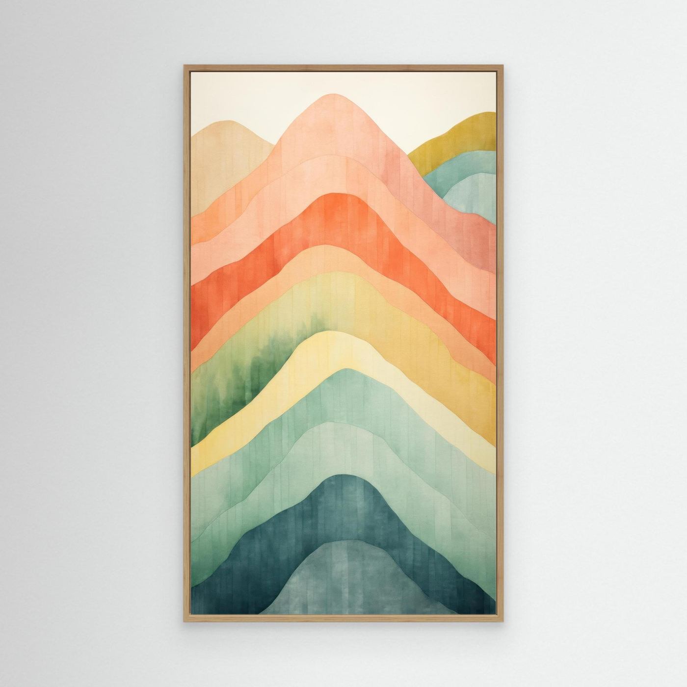 Boho Watercolor Layered Mountain Peaks Wall Art Print | Abstract Pastel Rainbow Hills Canvas