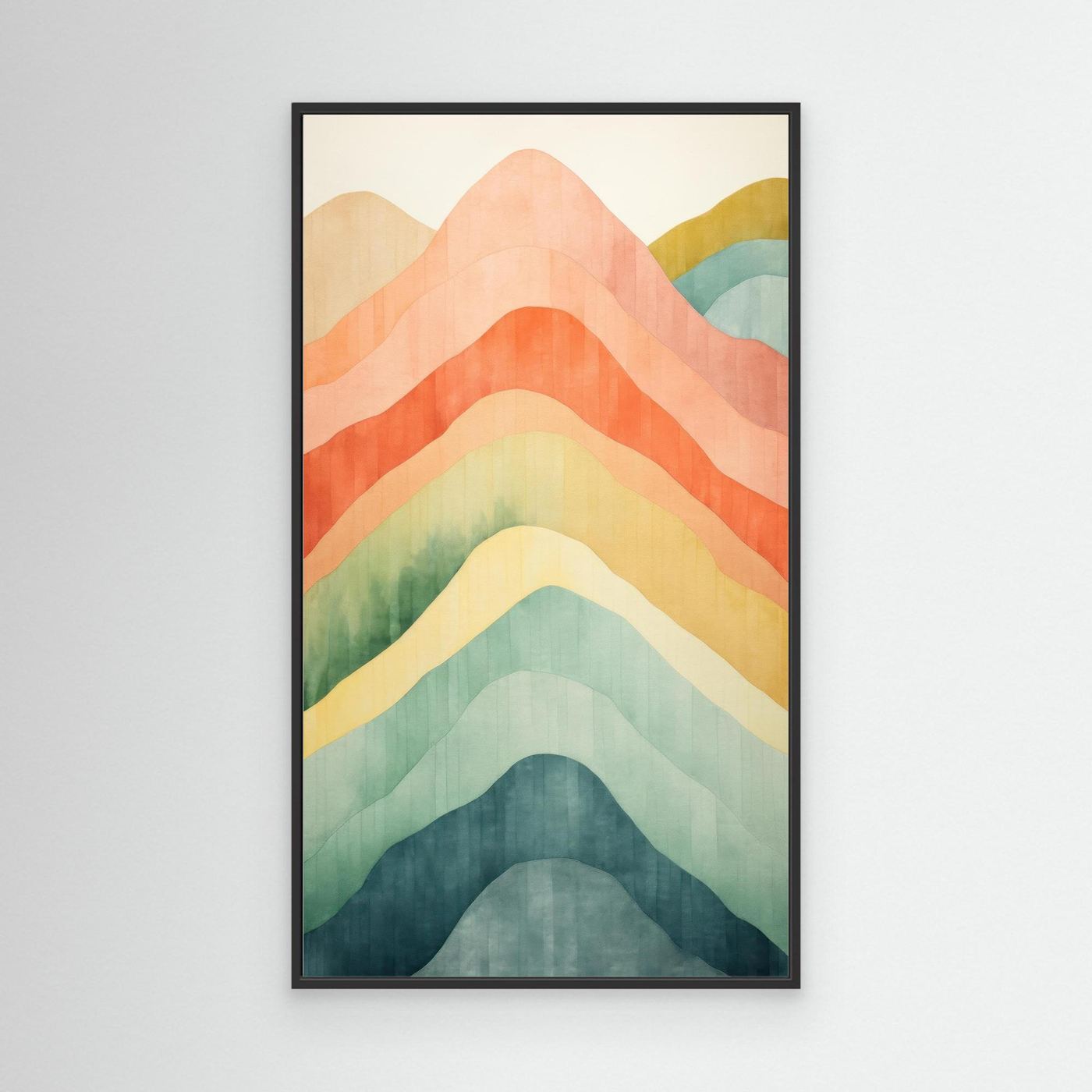Boho Watercolor Layered Mountain Peaks Wall Art Print | Abstract Pastel Rainbow Hills Canvas