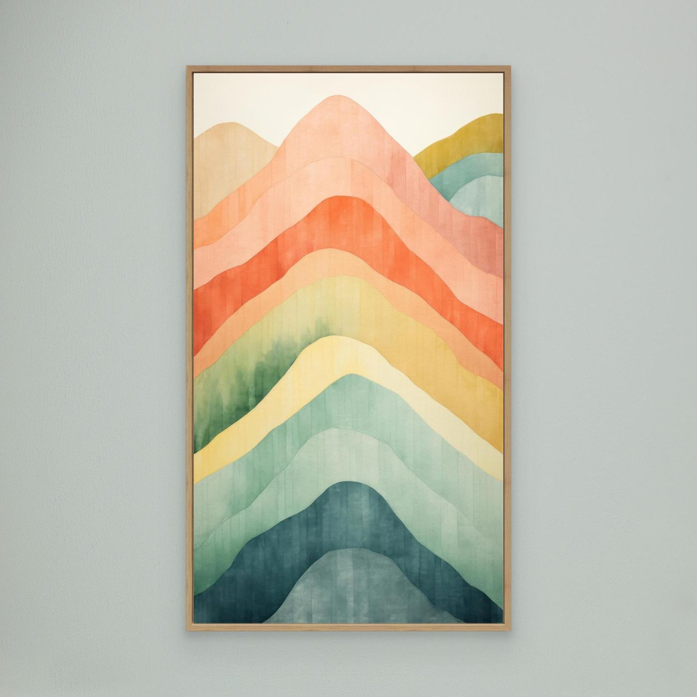 Boho Watercolor Layered Mountain Peaks Wall Art Print | Abstract Pastel Rainbow Hills Canvas