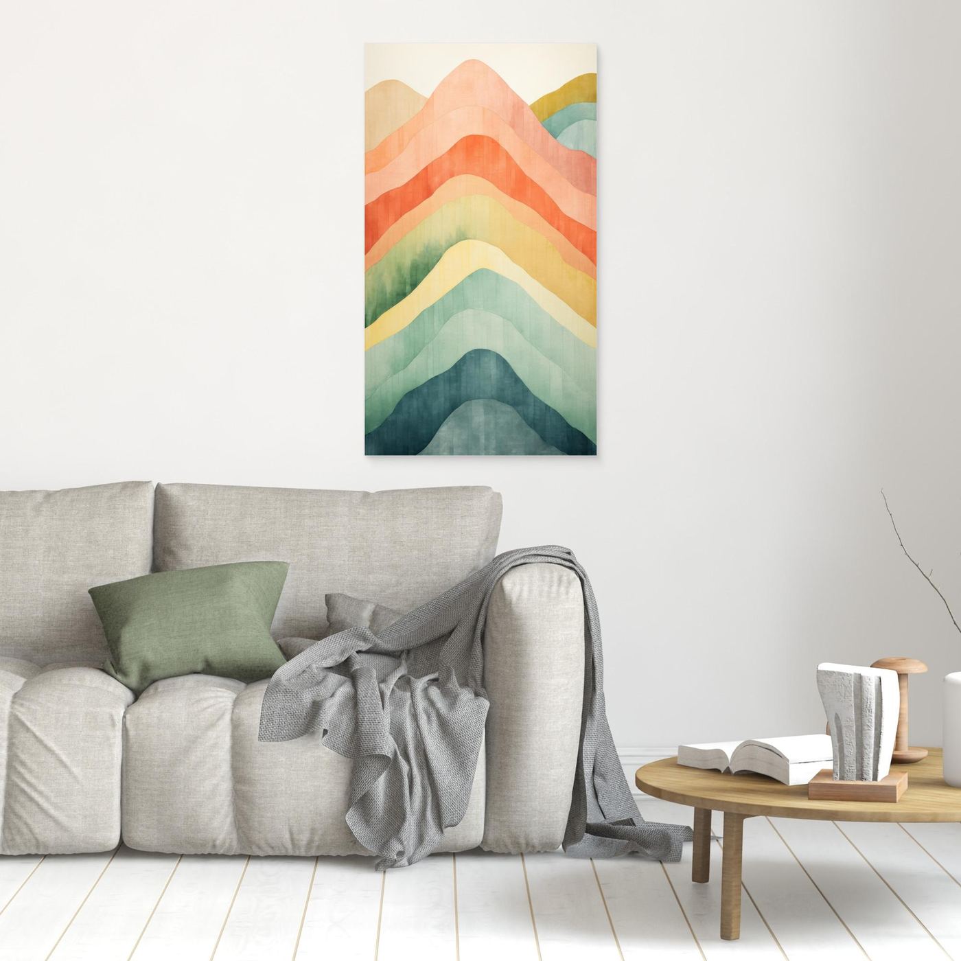 Boho Watercolor Layered Mountain Peaks Wall Art Print | Abstract Pastel Rainbow Hills Canvas