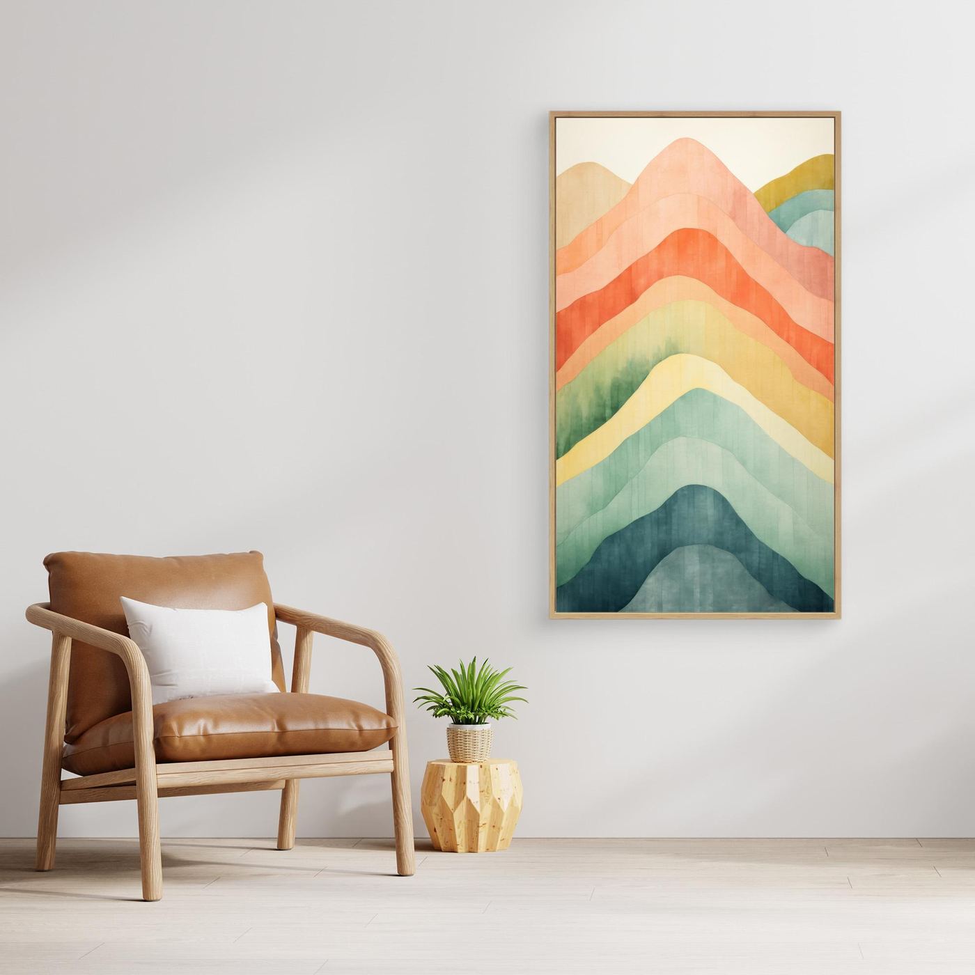 Boho Watercolor Layered Mountain Peaks Wall Art Print | Abstract Pastel Rainbow Hills Canvas