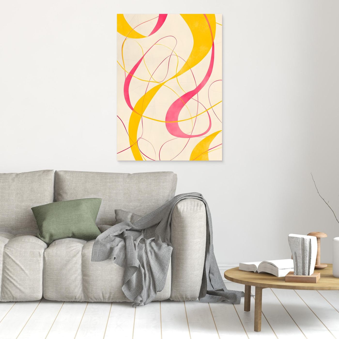 Abstract Pink and Yellow Concentric Line Artwork