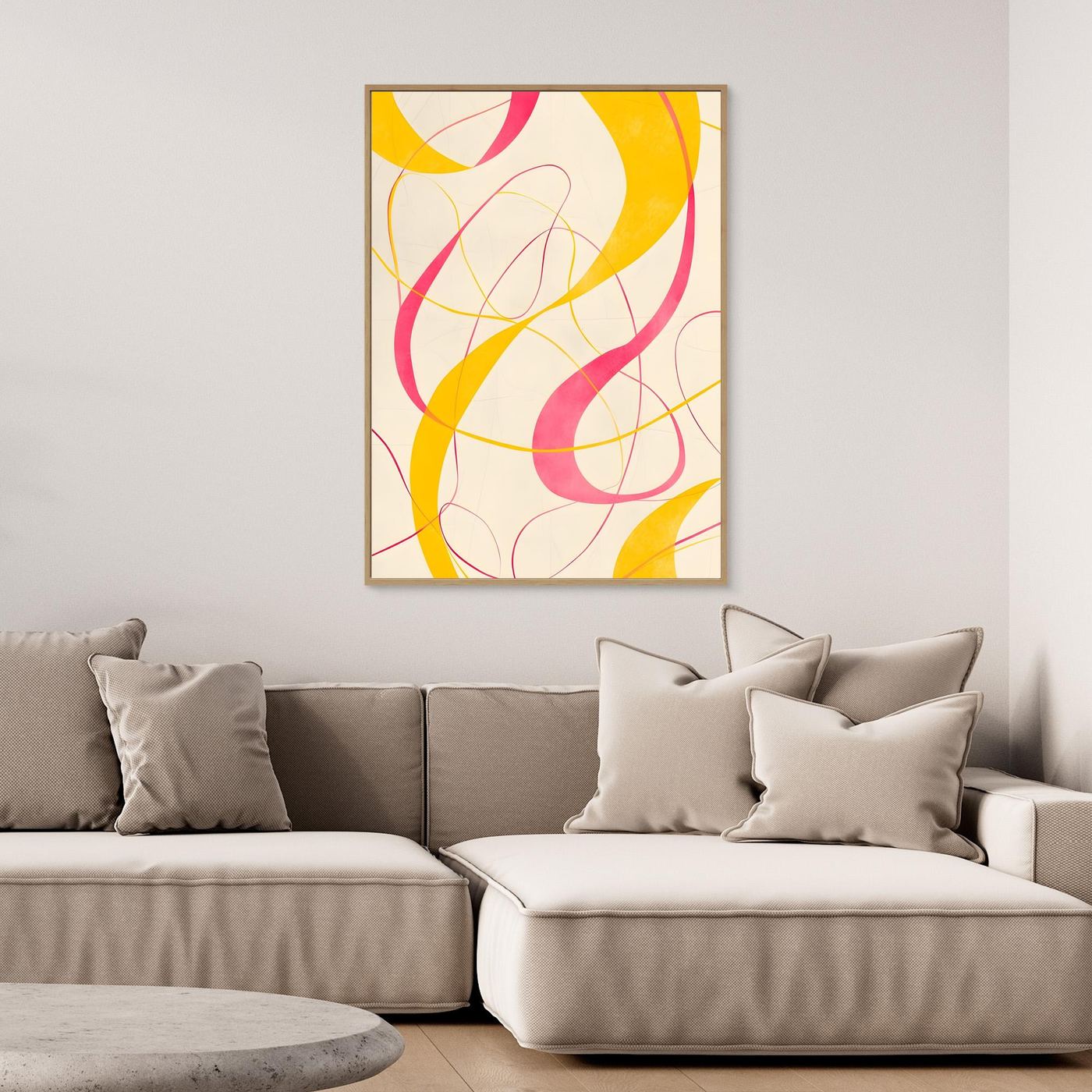 Abstract Pink and Yellow Concentric Line Artwork
