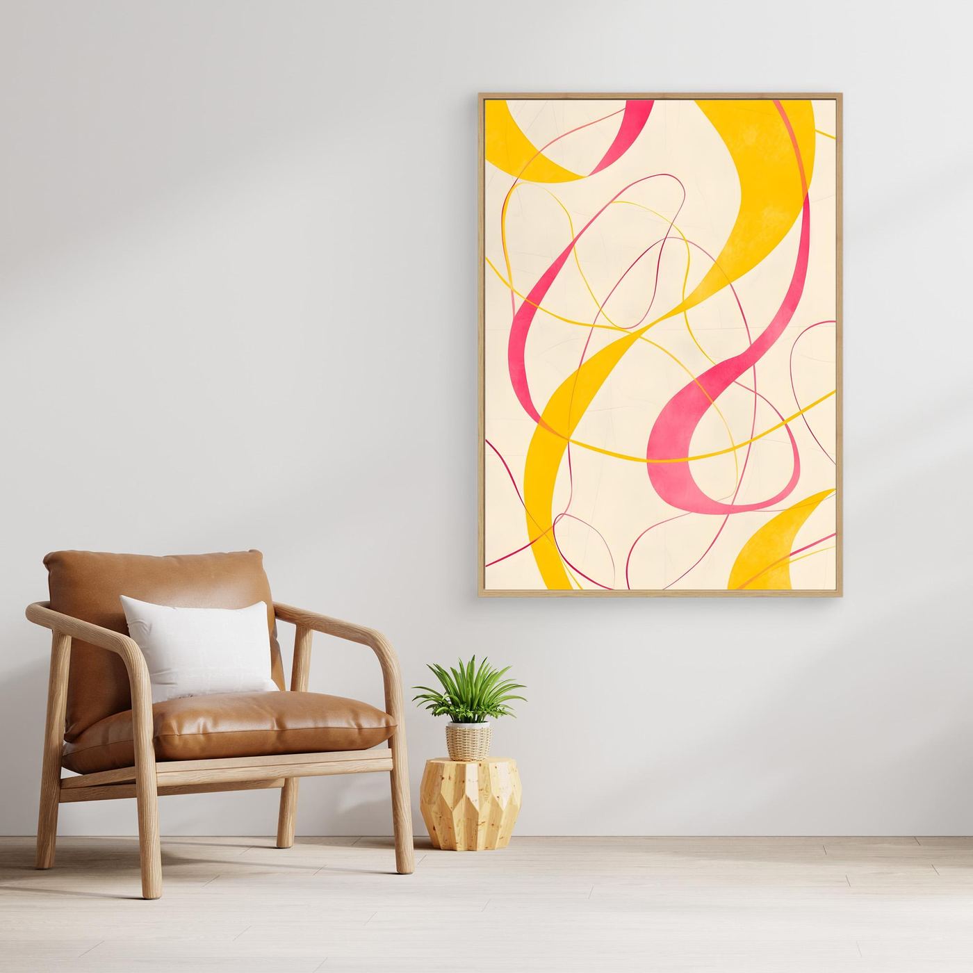 Abstract Pink and Yellow Concentric Line Artwork