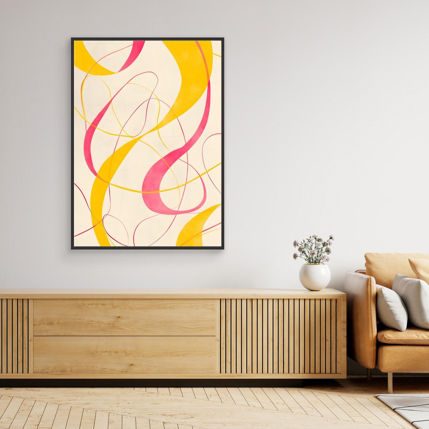 Abstract Pink and Yellow Concentric Line Artwork