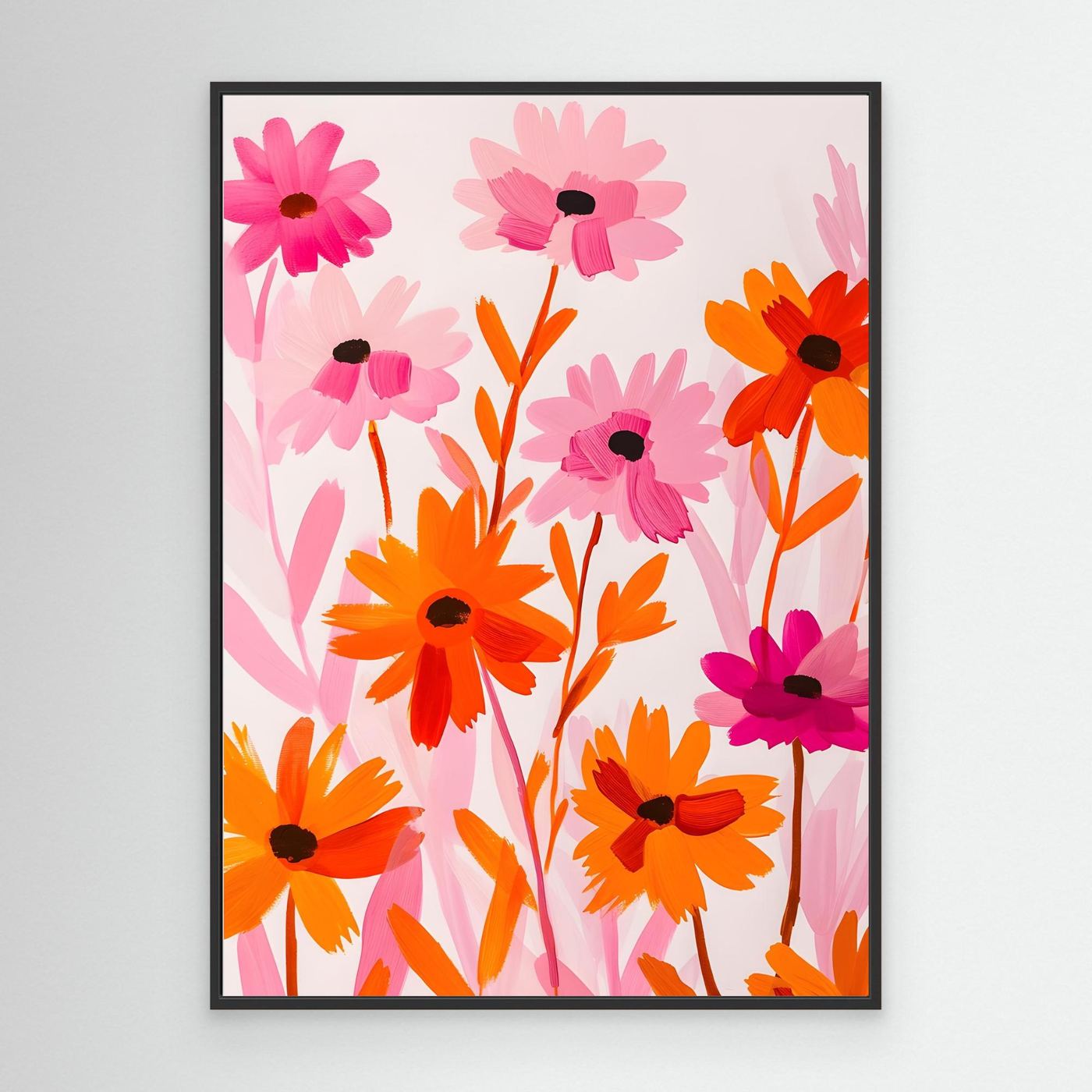 Modern Pink and Orange Floral Painting