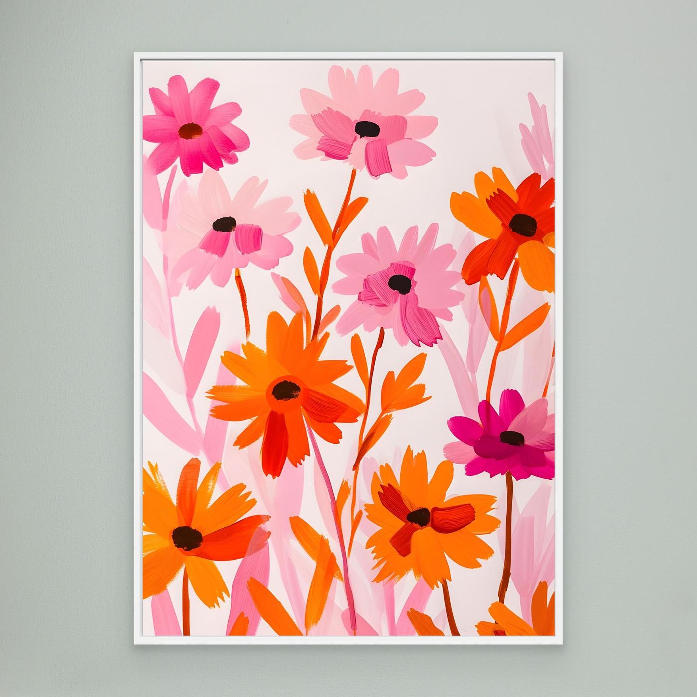 Modern Pink and Orange Floral Painting