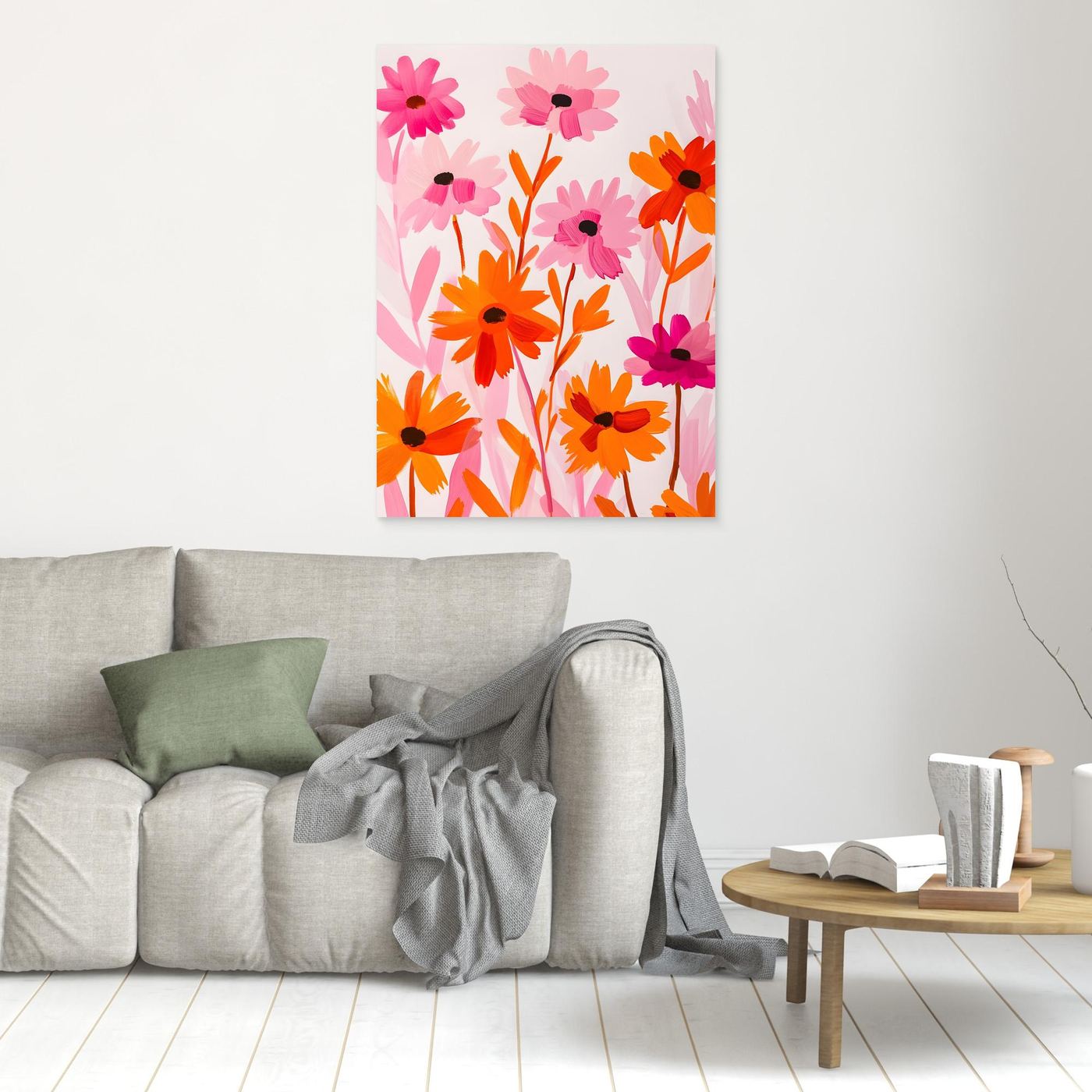 Modern Pink and Orange Floral Painting
