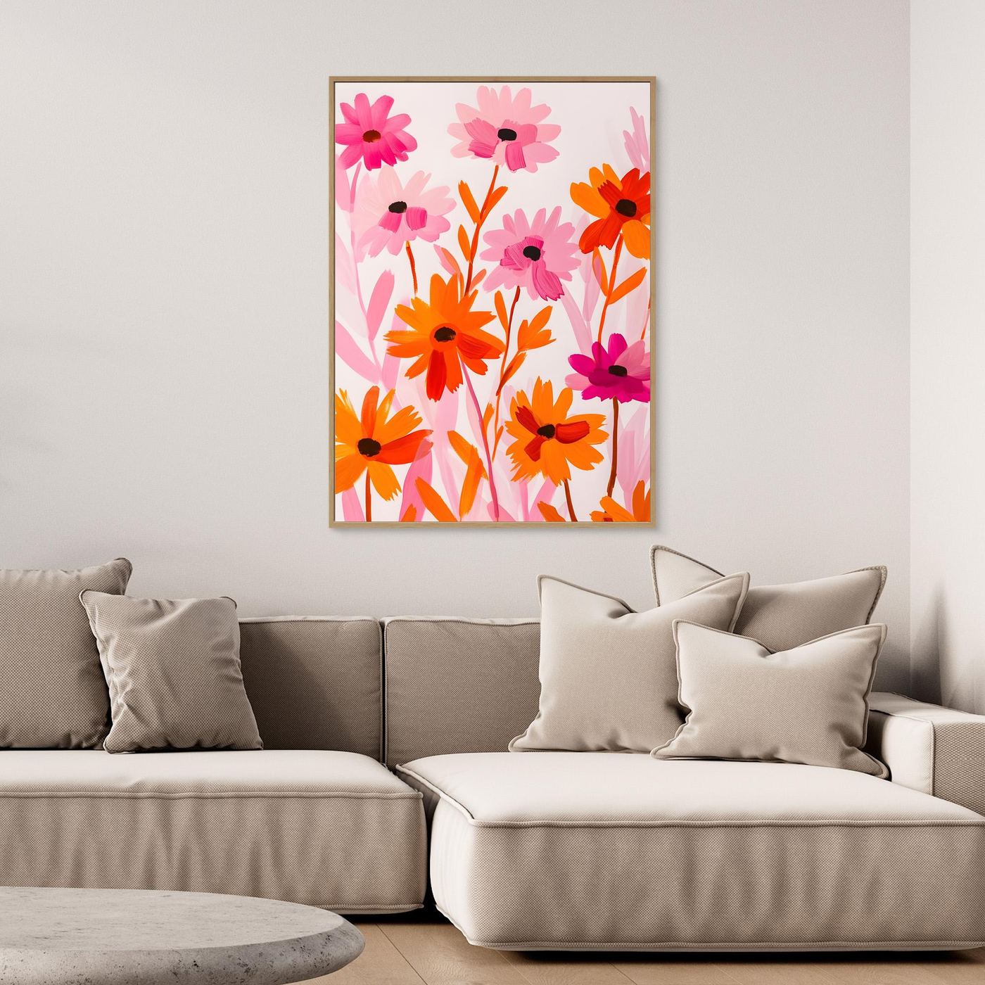 Modern Pink and Orange Floral Painting