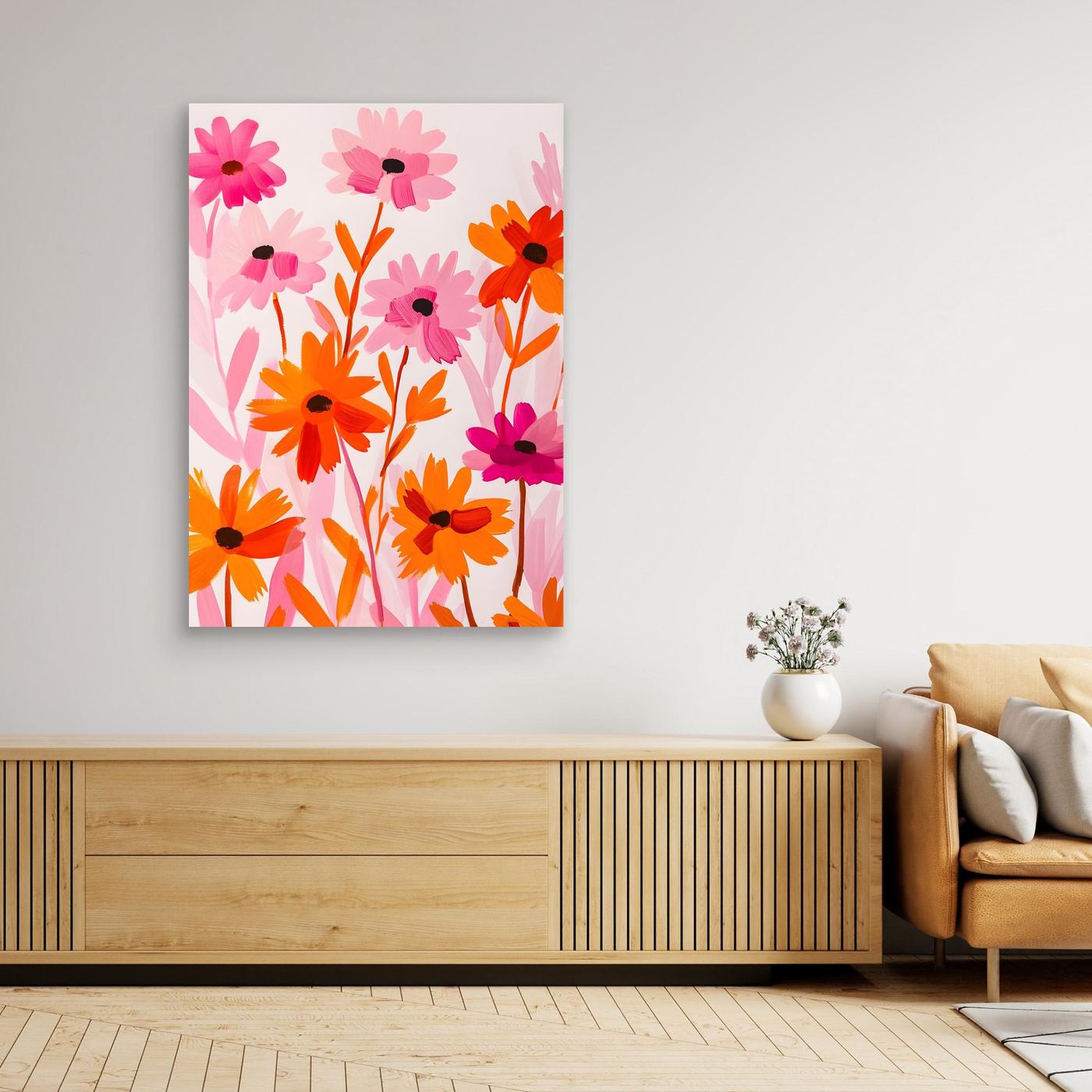 Modern Pink and Orange Floral Painting