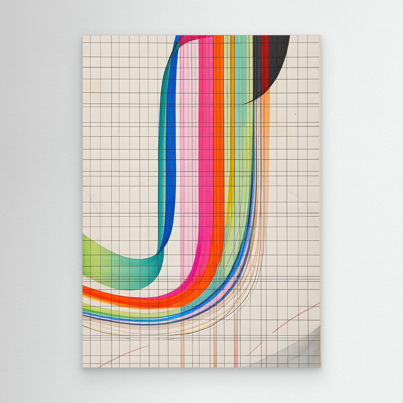 Modern Rainbow Gradient Line Art with Geometric Grid