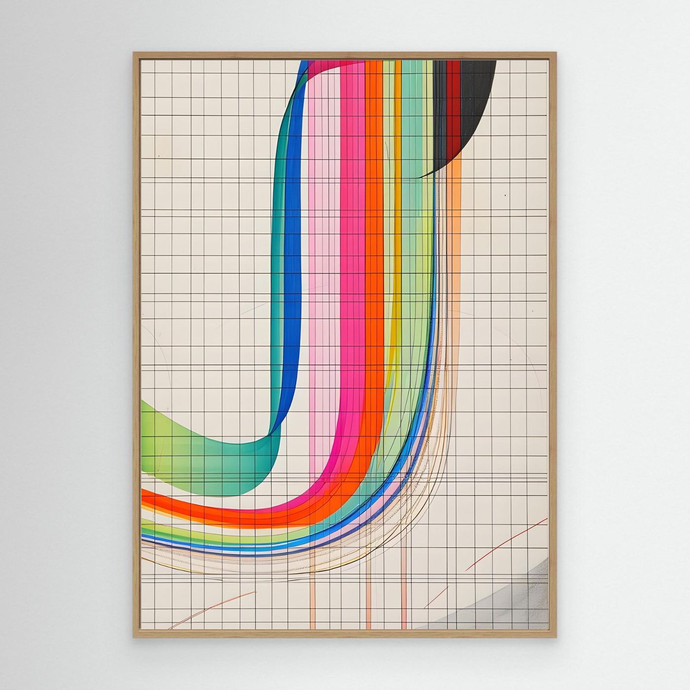 Modern Rainbow Gradient Line Art with Geometric Grid