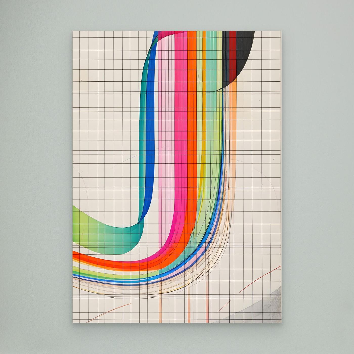 Modern Rainbow Gradient Line Art with Geometric Grid