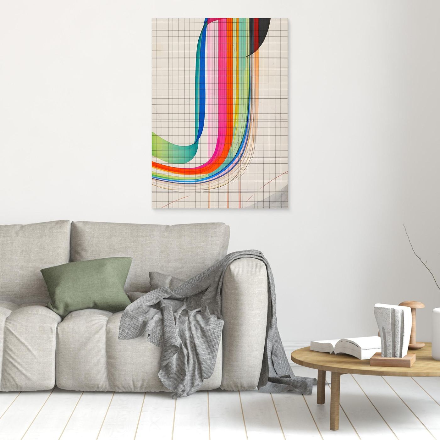 Modern Rainbow Gradient Line Art with Geometric Grid